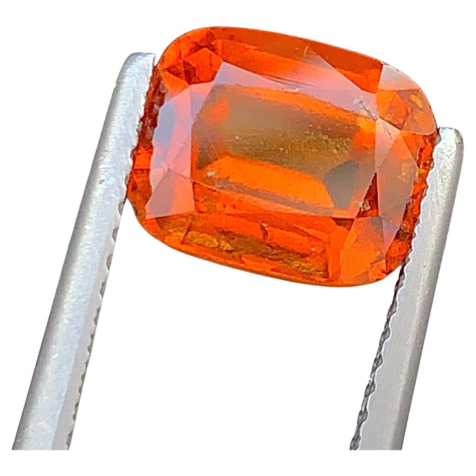 Natural Reddish Orange Grossular Garnet Gemstone: 3.40 Carat Cushion Cut For Sale