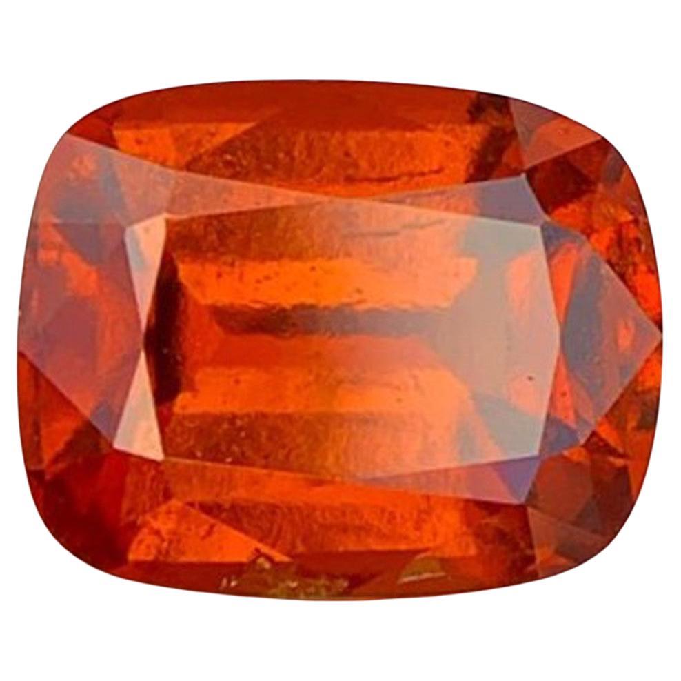 Natural Reddish Orange Grossular Garnet Gemstone: 5.38 Carat Cushion Cut For Sale