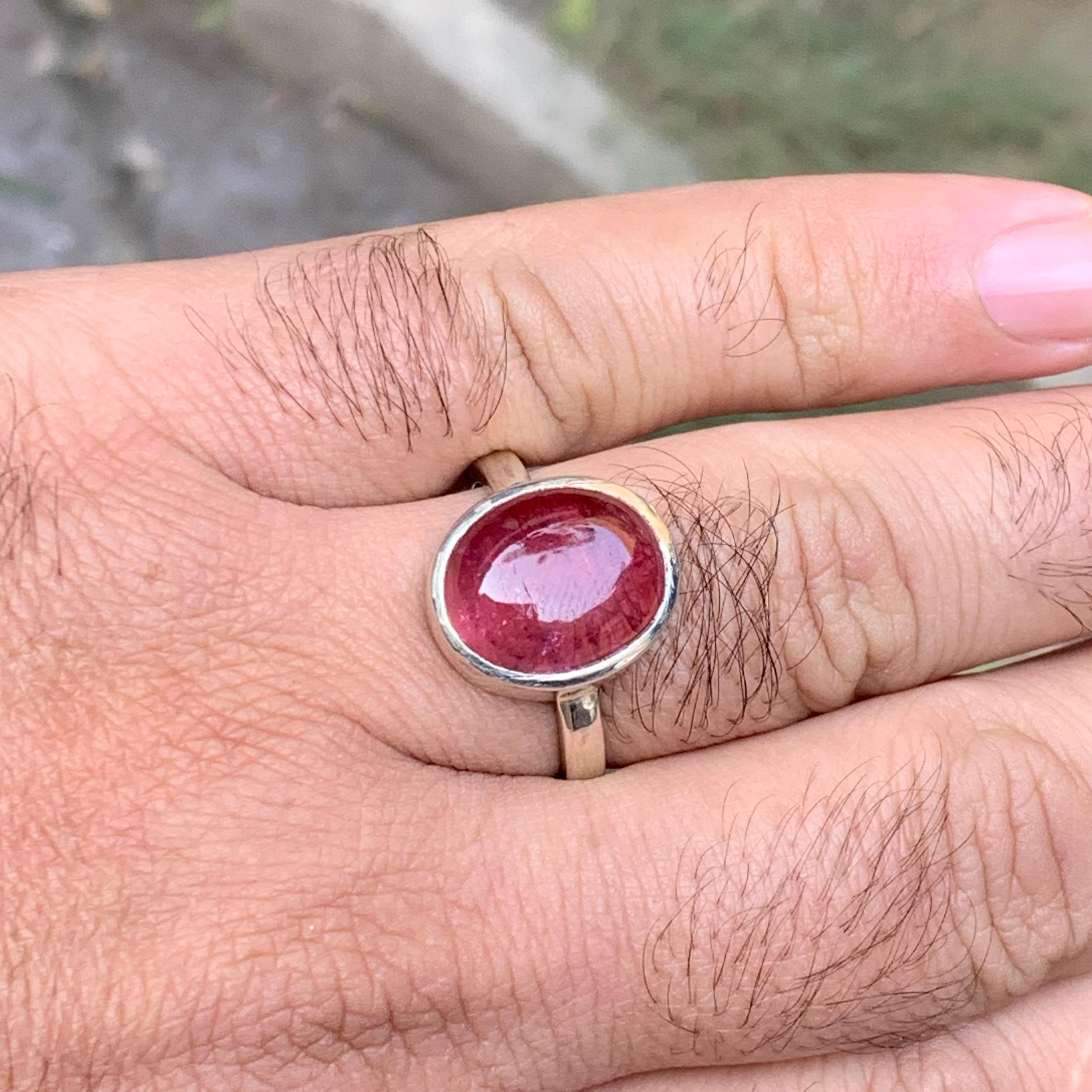 Natürlicher rötlich rosa Rubellit Turmalin Ring in 925 Sterling Silber Größe 10.5 im Angebot 4