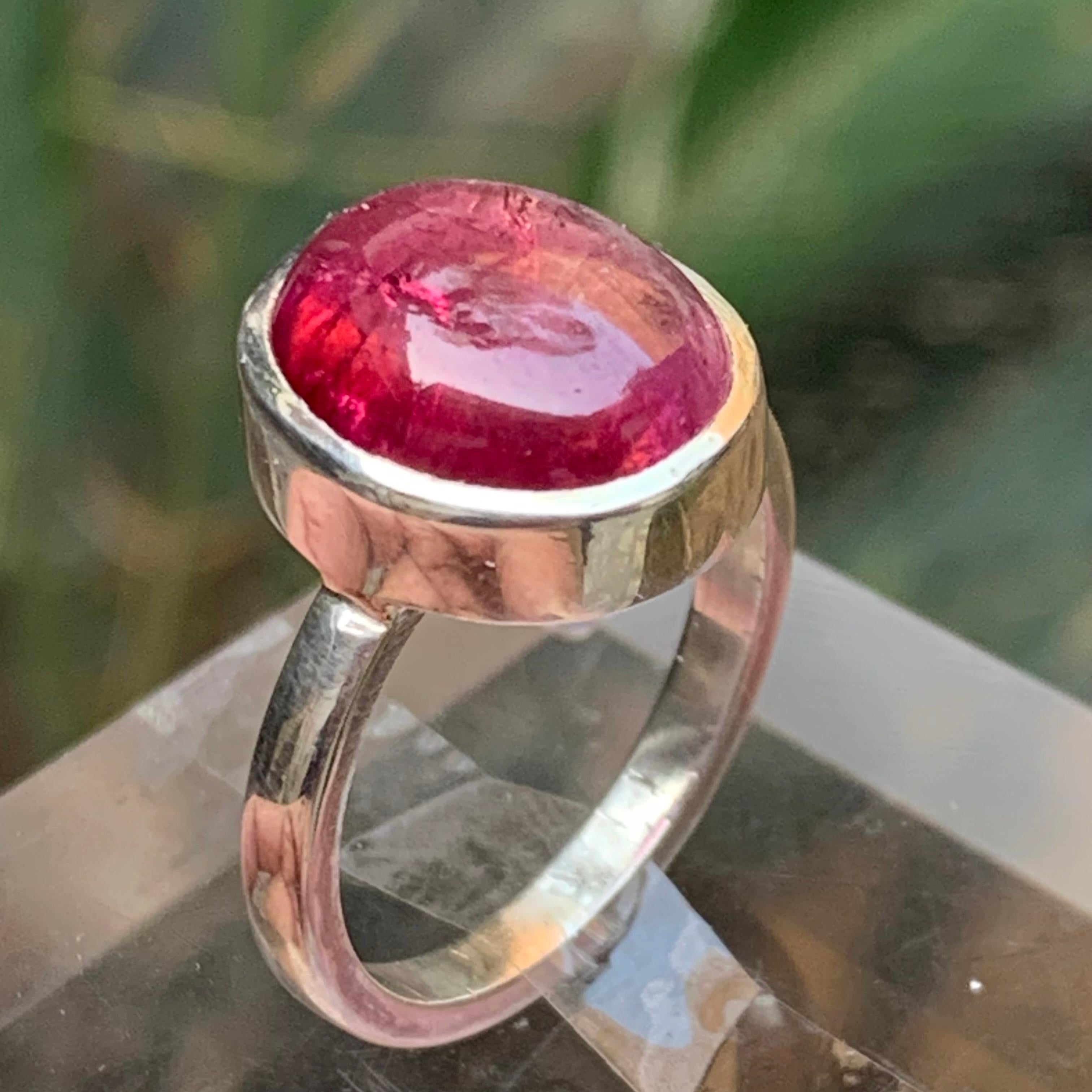 Natürlicher rötlich rosa Rubellit Turmalin Ring in 925 Sterling Silber Größe 10.5 im Angebot 5