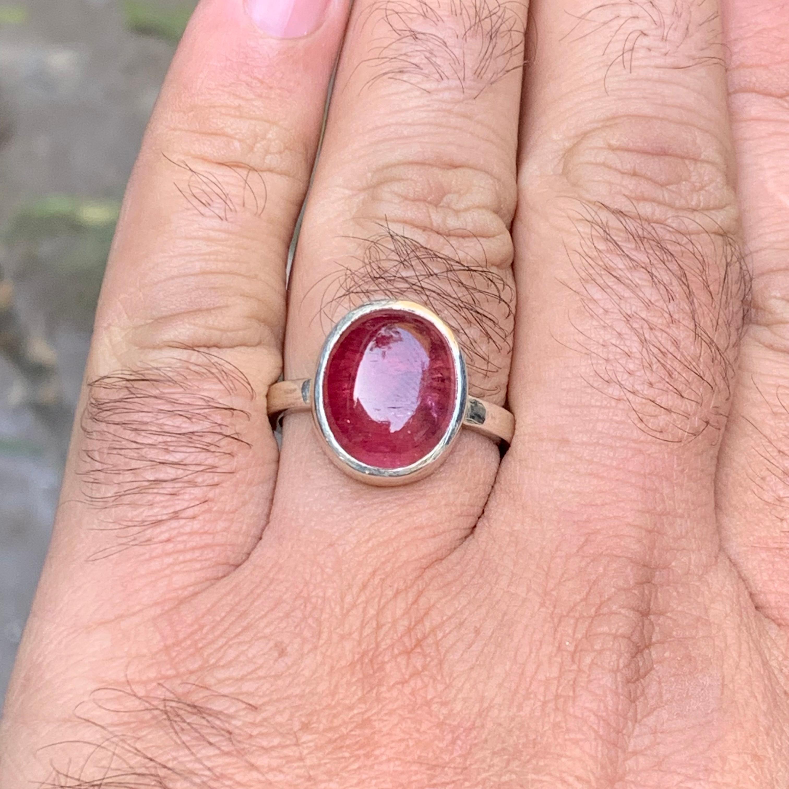 Natürlicher rötlich rosa Rubellit Turmalin Ring in 925 Sterling Silber Größe 10.5 im Angebot 6