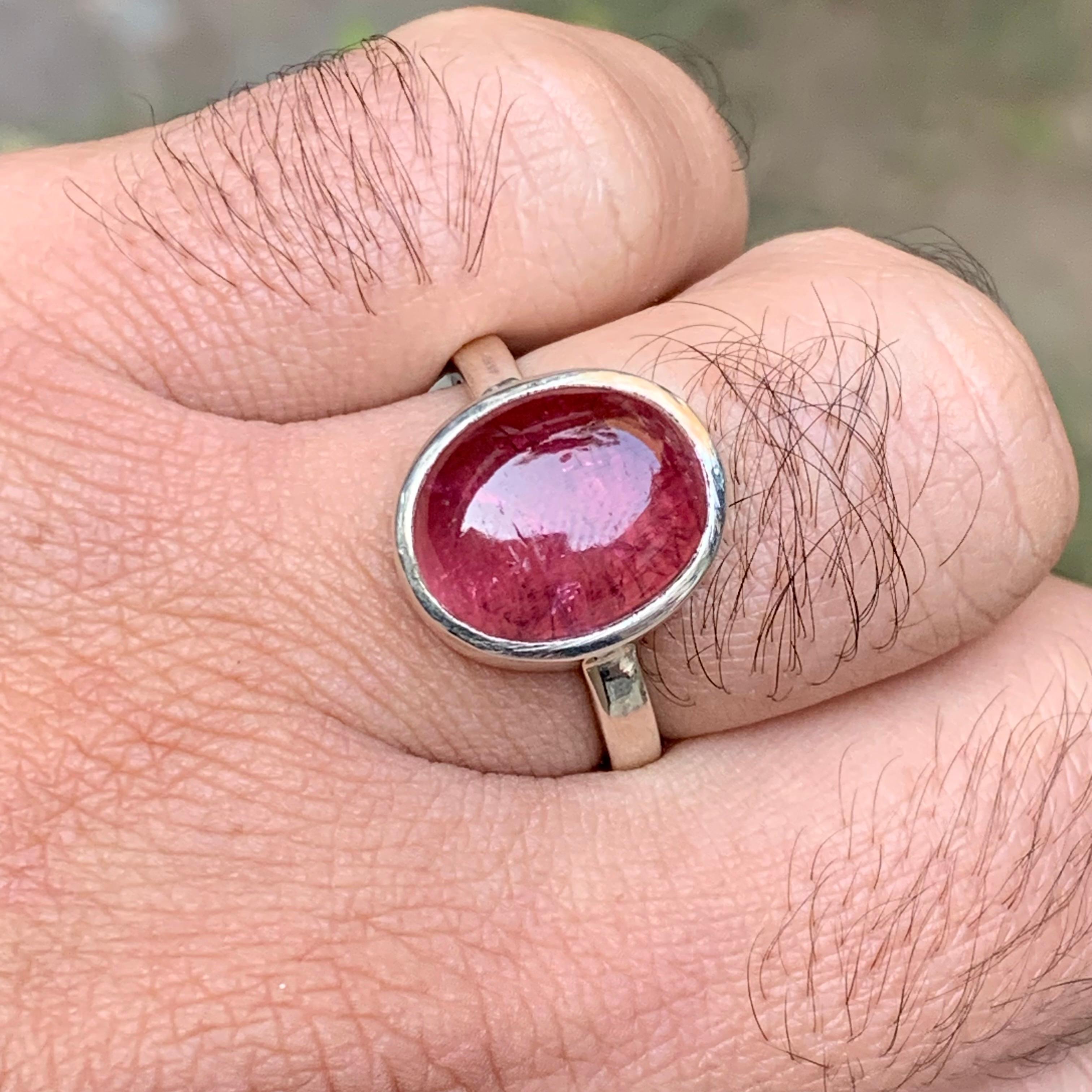 Natürlicher rötlich rosa Rubellit Turmalin Ring in 925 Sterling Silber Größe 10.5 (Moderne) im Angebot