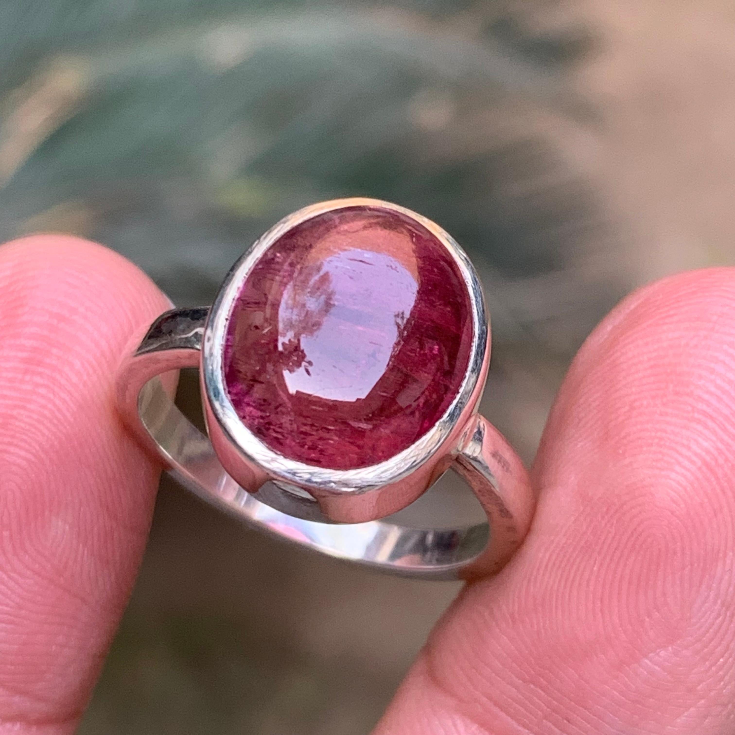 Natürlicher rötlich rosa Rubellit Turmalin Ring in 925 Sterling Silber Größe 10.5 im Angebot 1