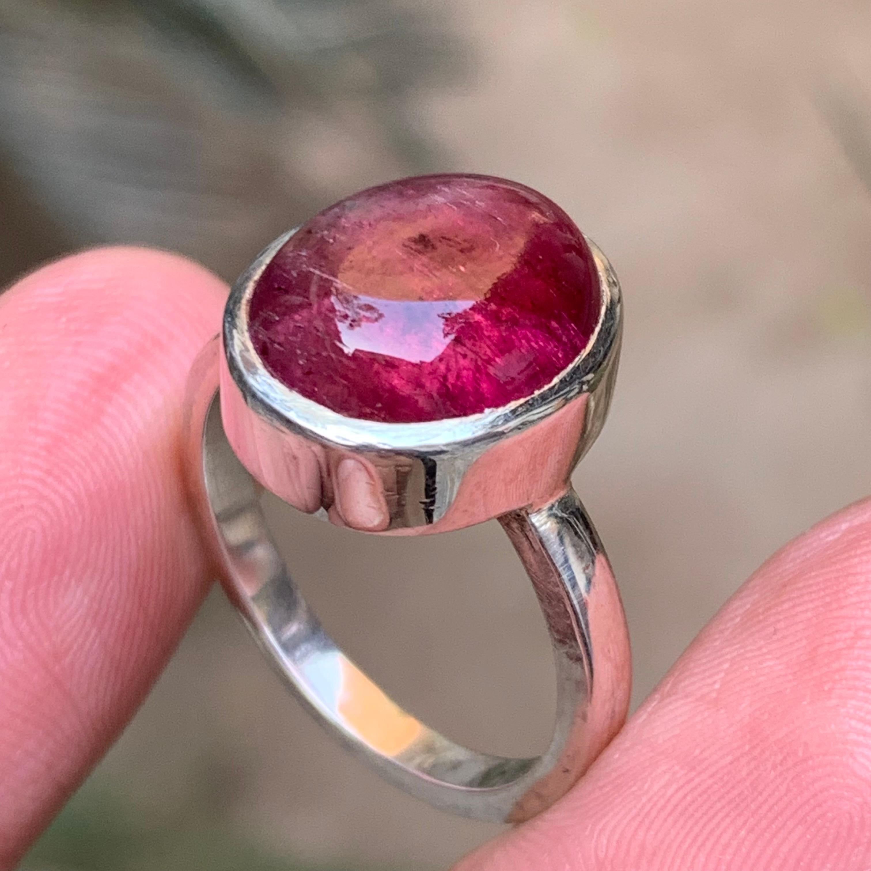 Natürlicher rötlich rosa Rubellit Turmalin Ring in 925 Sterling Silber Größe 10.5 im Angebot 2