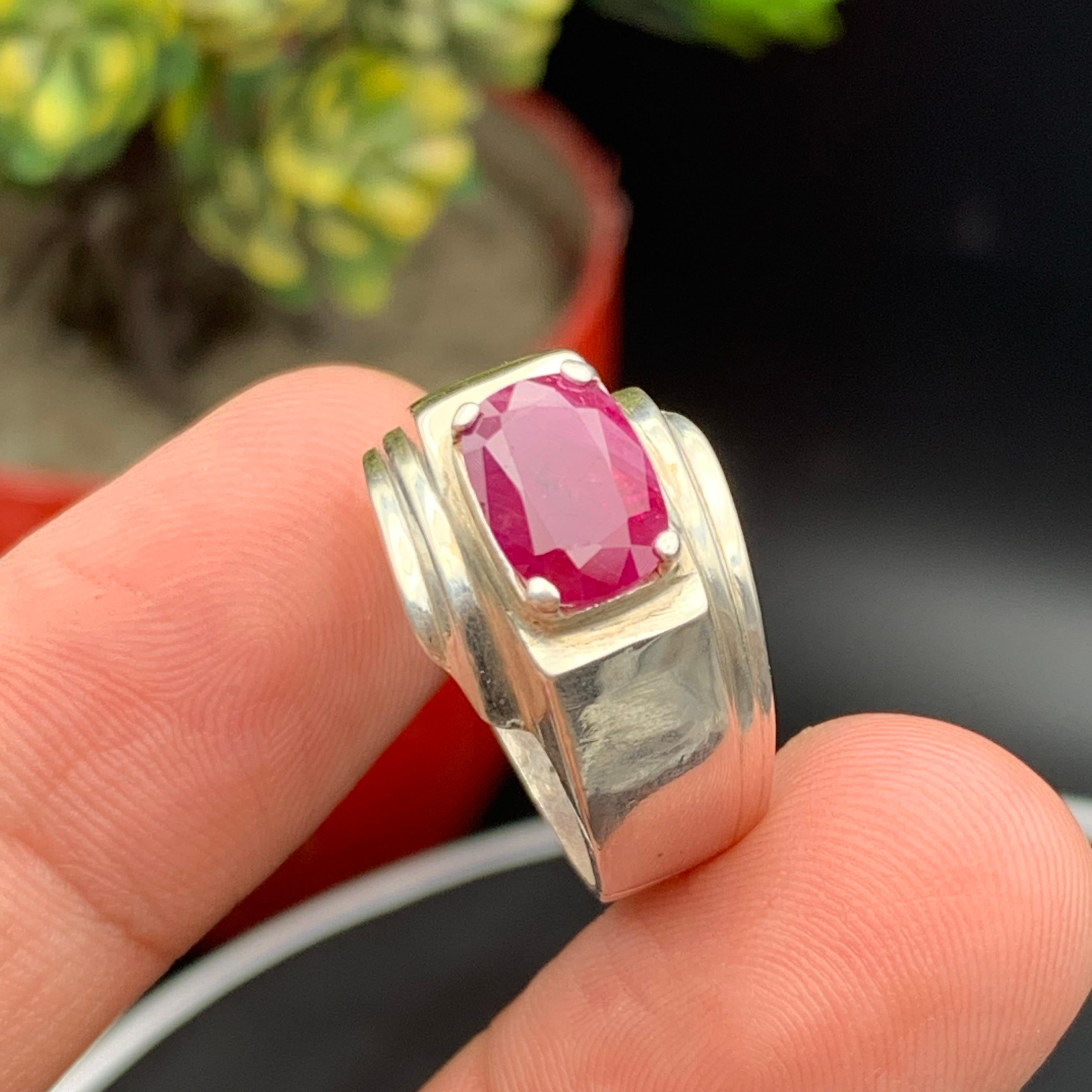Anello da cocktail con rubino rosso naturale PinK realizzato a mano in argento 925 - US 8.5 in vendita 4