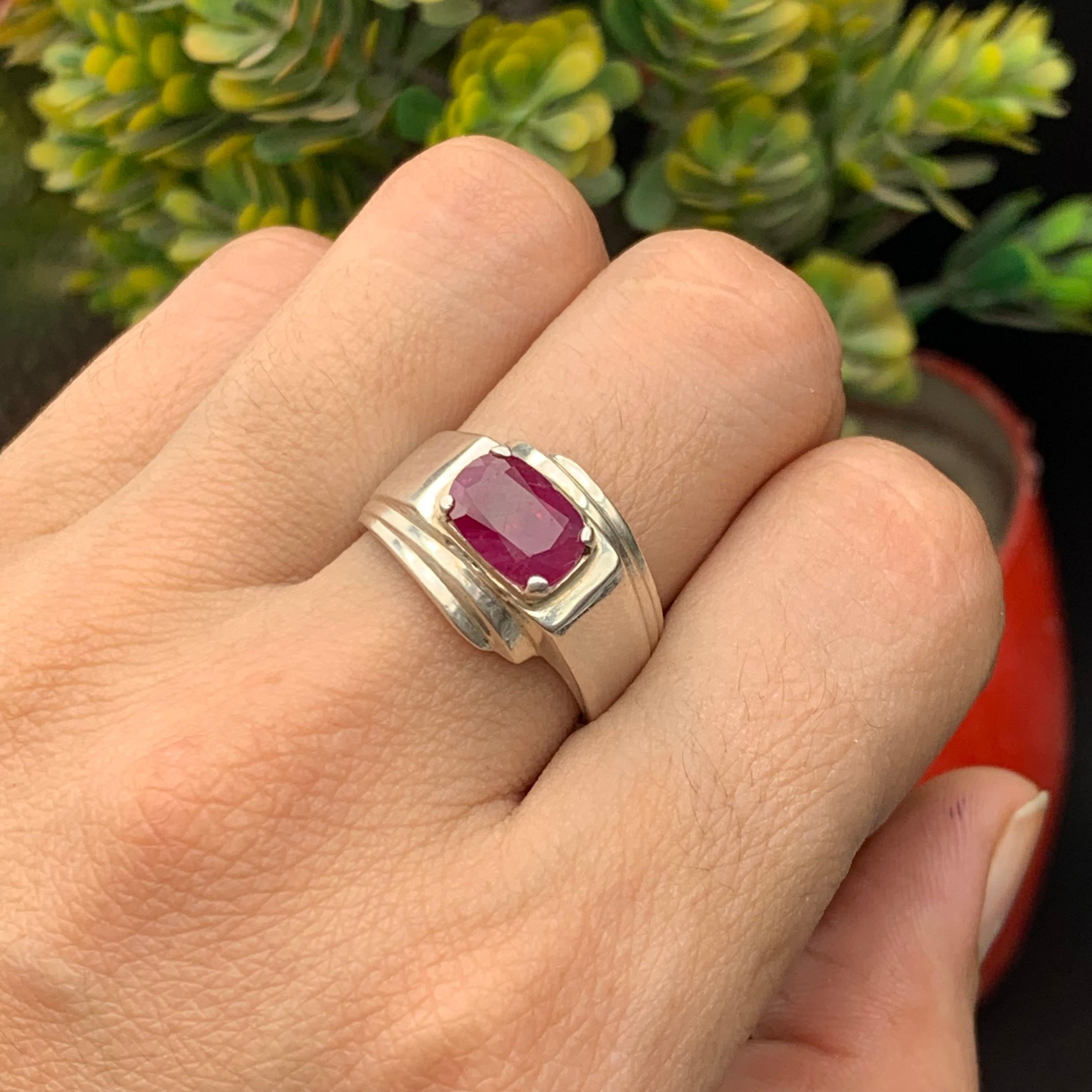 Anello da cocktail con rubino rosso naturale PinK realizzato a mano in argento 925 - US 8.5 in vendita 6