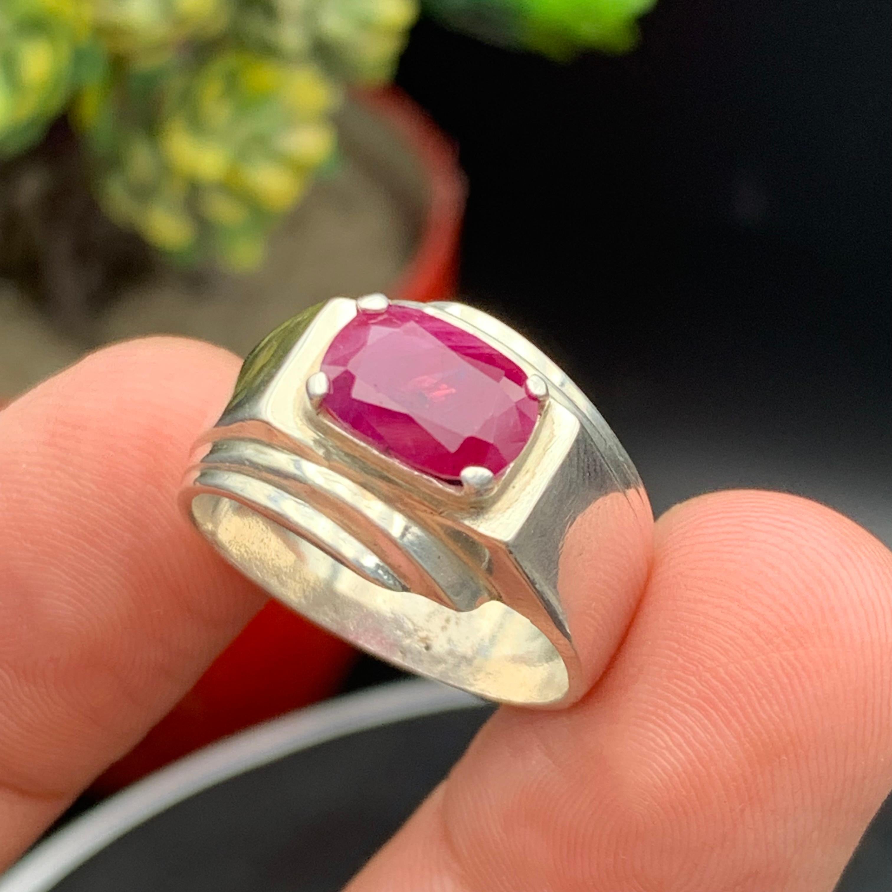 Anello da cocktail con rubino rosso naturale PinK realizzato a mano in argento 925 - US 8.5 in vendita 9