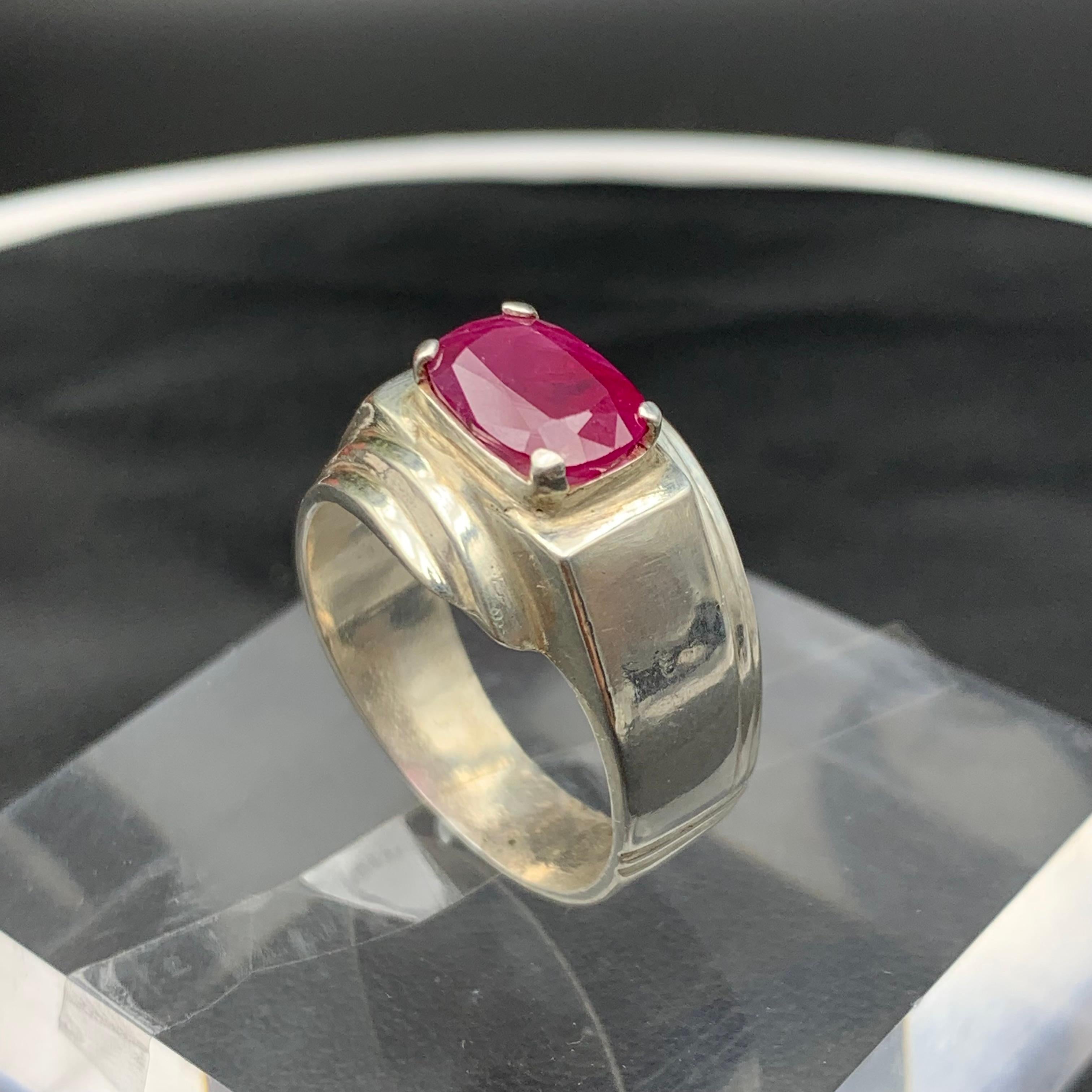 Anello da cocktail con rubino rosso naturale PinK realizzato a mano in argento 925 - US 8.5 in vendita 10