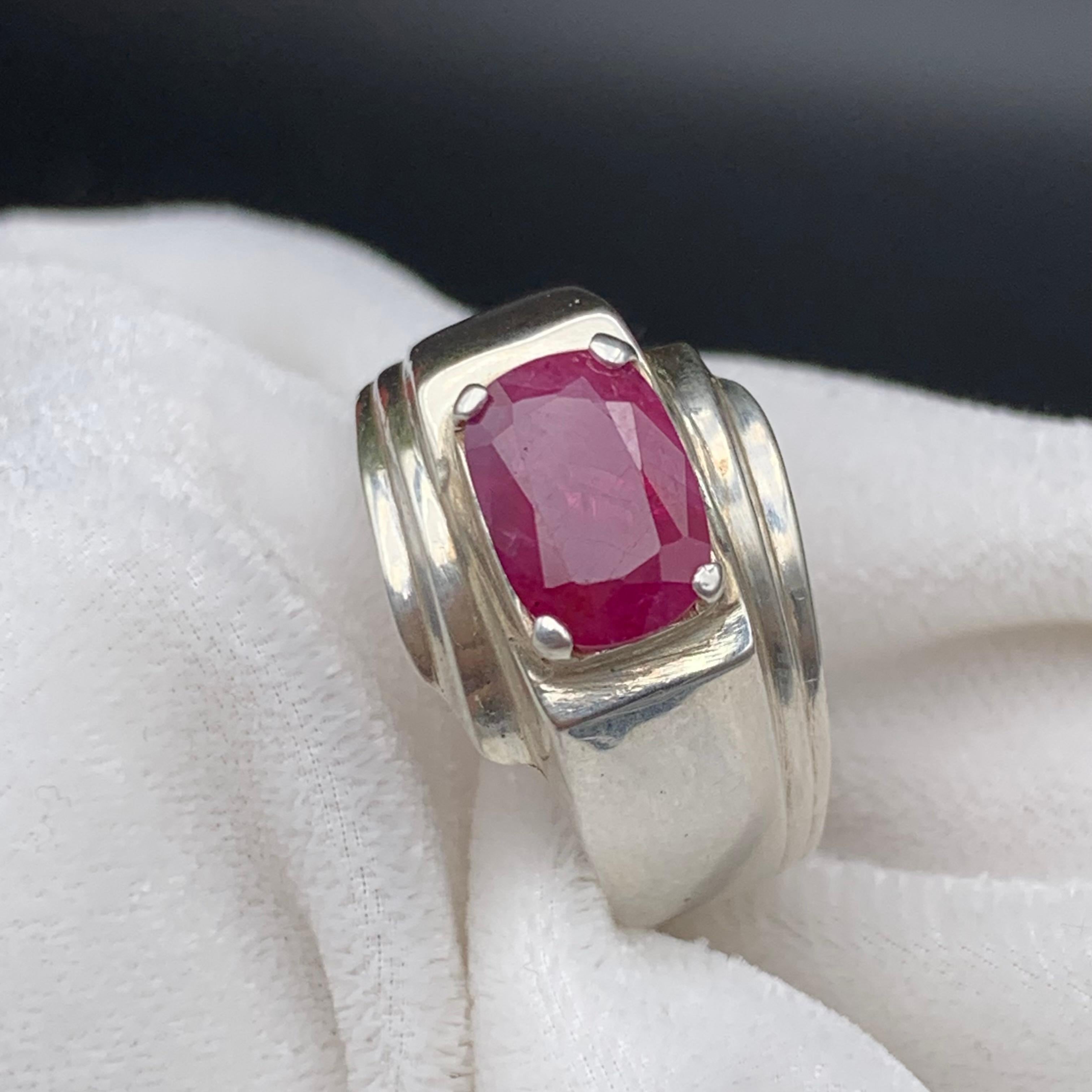 da uomo o donna Anello da cocktail con rubino rosso naturale PinK realizzato a mano in argento 925 - US 8.5 in vendita