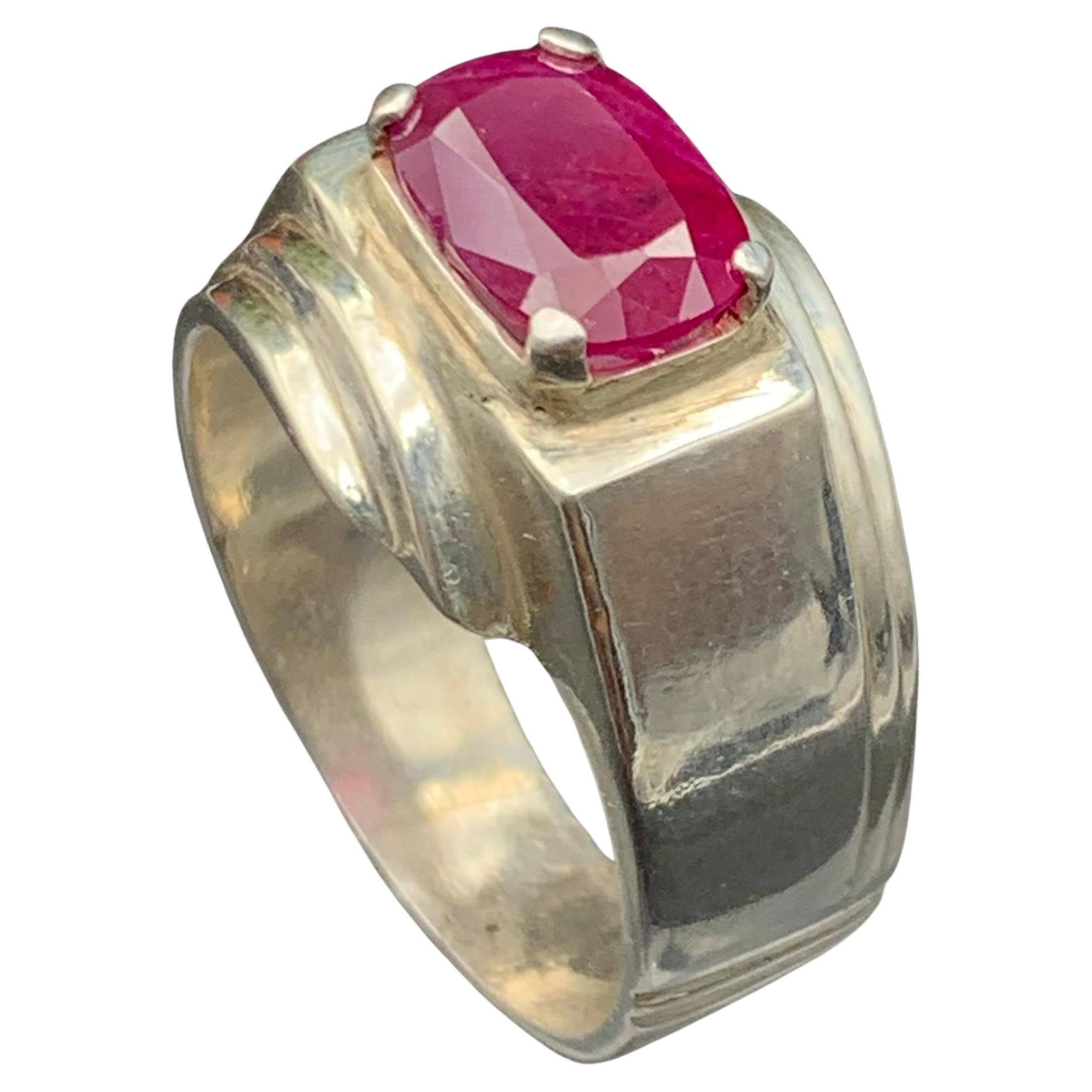 Anello da cocktail con rubino rosso naturale PinK realizzato a mano in argento 925 - US 8.5