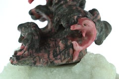 Natural Rhodochrosite Dolphins Figurine Carved Animal Artisanal Statue Sculpture