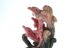 Natural Rhodochrosite Dolphins Figurine Carved Animal Artisanal Statue Sculpture