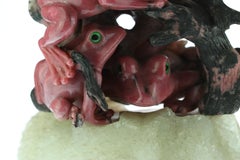 Natural Rhodochrosite Frogs Figurine Carved Animal Artisanal Statue Sculpture