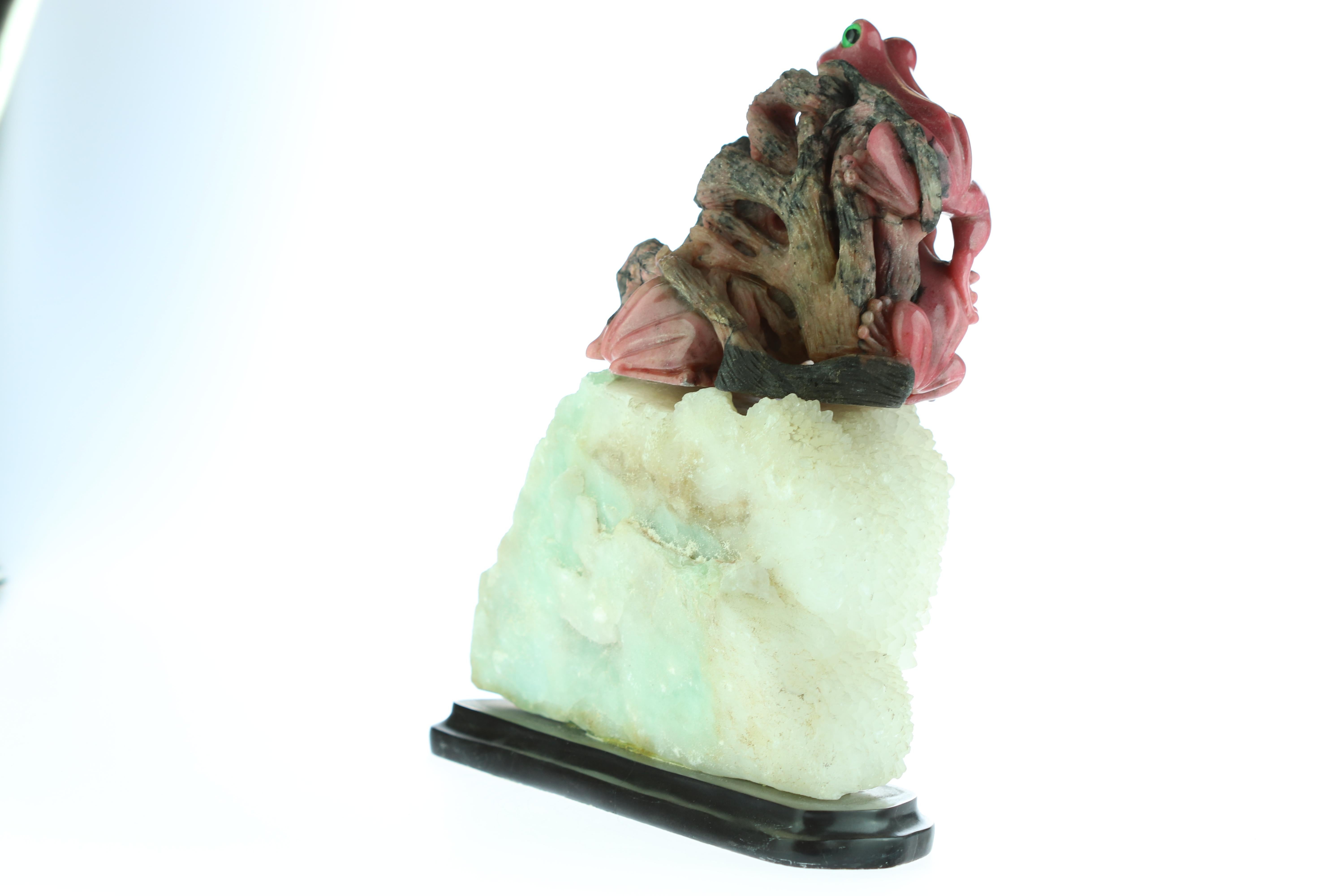 Hong Kong Natural Rhodochrosite Frogs Figurine Carved Animal Artisanal Statue Sculpture For Sale