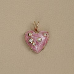 Charme en or jaune massif 14 carats avec diamant et breloque en forme de cœur en rhodochrosite naturelle