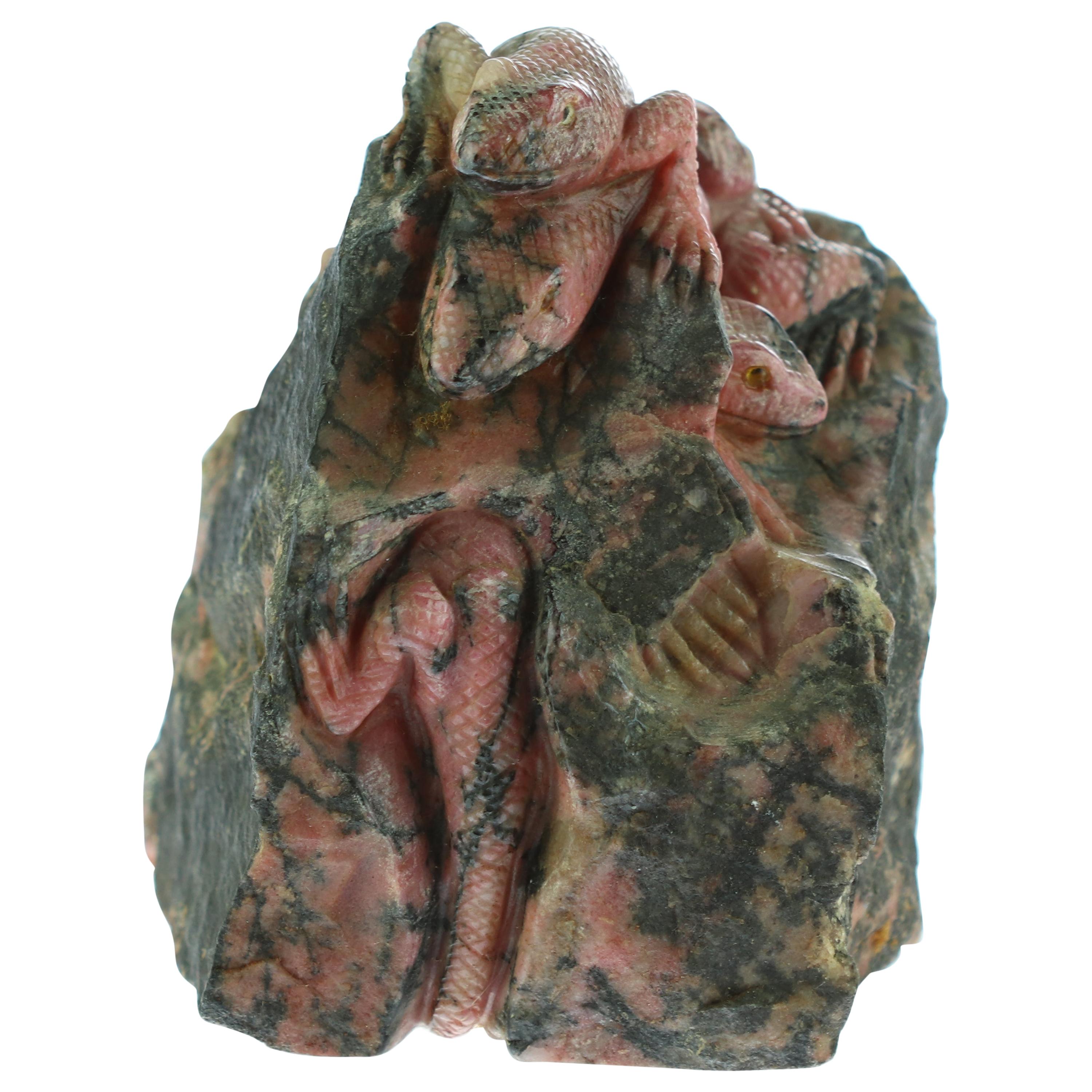 Rhodochrosite Snake Lizard Figurine Carved Animal Artisanal Chinese