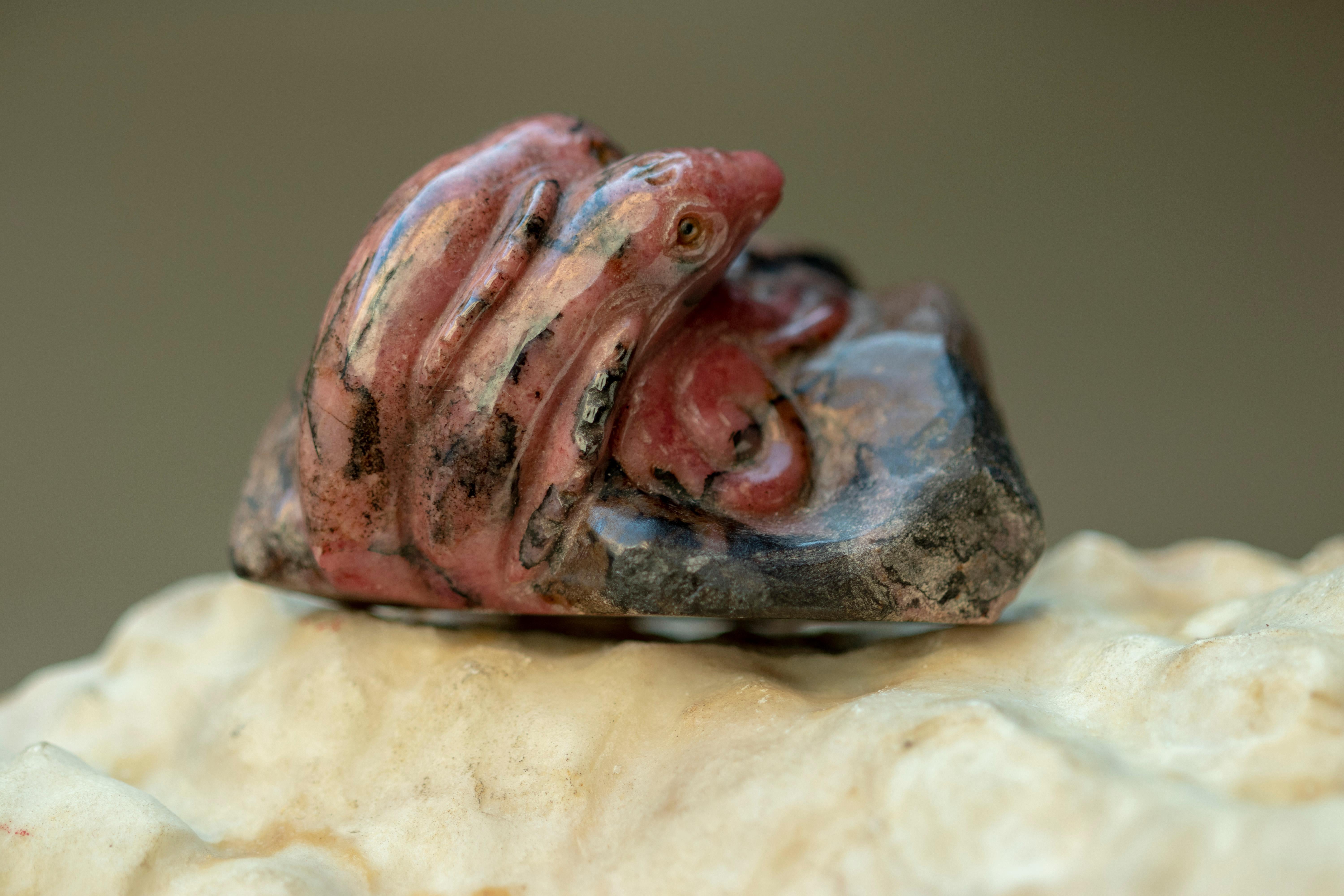 Other Natural Rhodochrosite Whales Figurine Carved Animal Artisanal Statue Sculpture For Sale