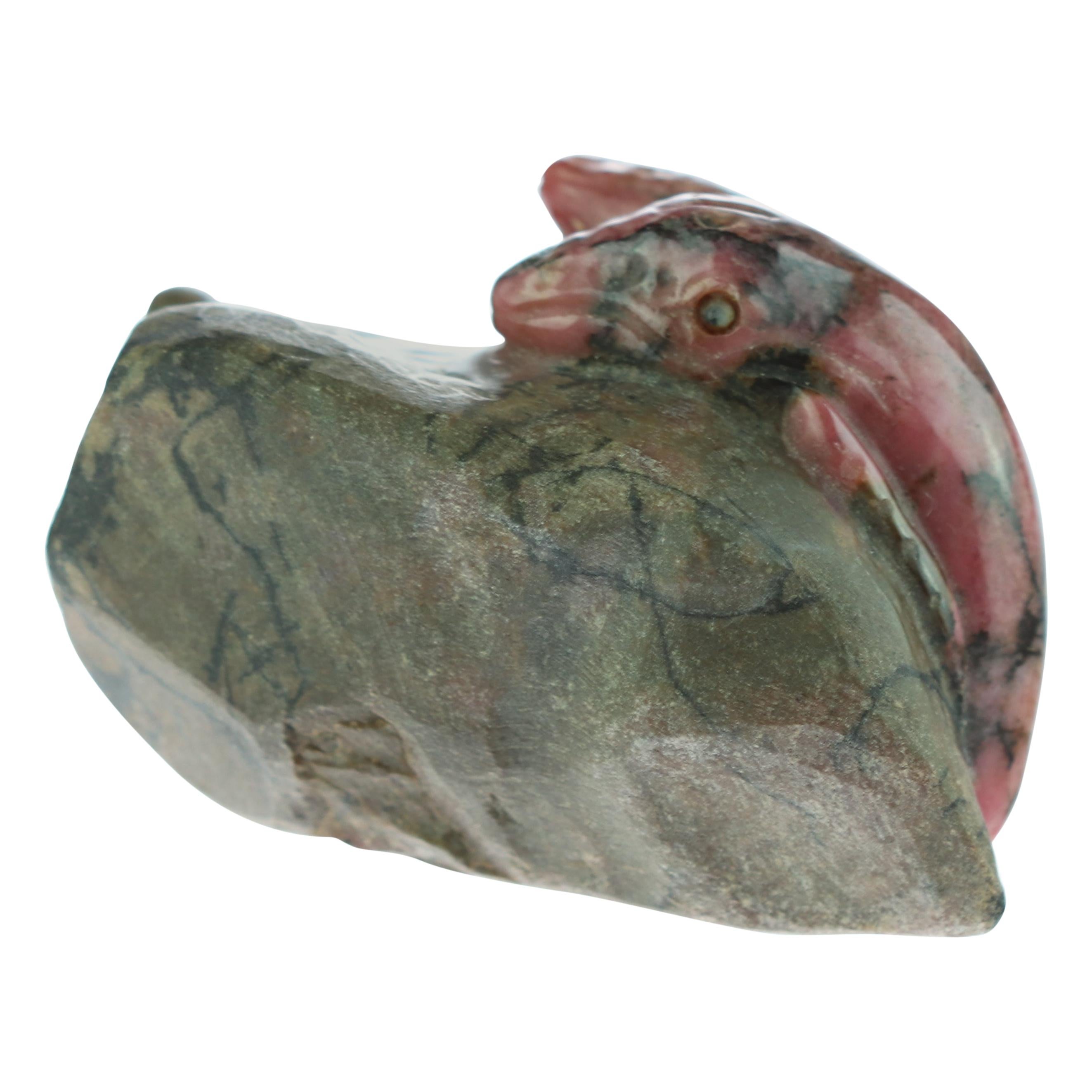 Natural Rhodochrosite Whales Figurine Carved Animal Artisanal Statue Sculpture For Sale