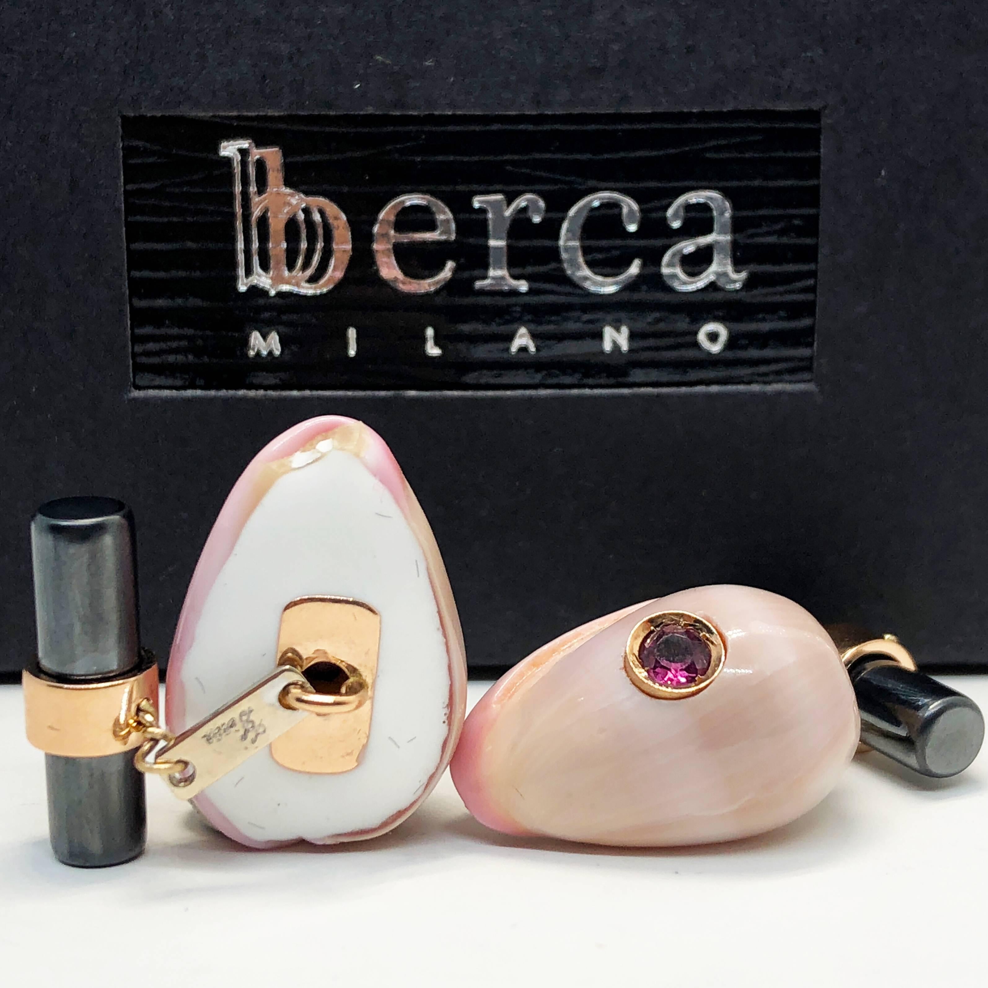Contemporain Berca Rhodolite Hématite en forme de coquillage Boutons de manchette en or 18 carats en vente