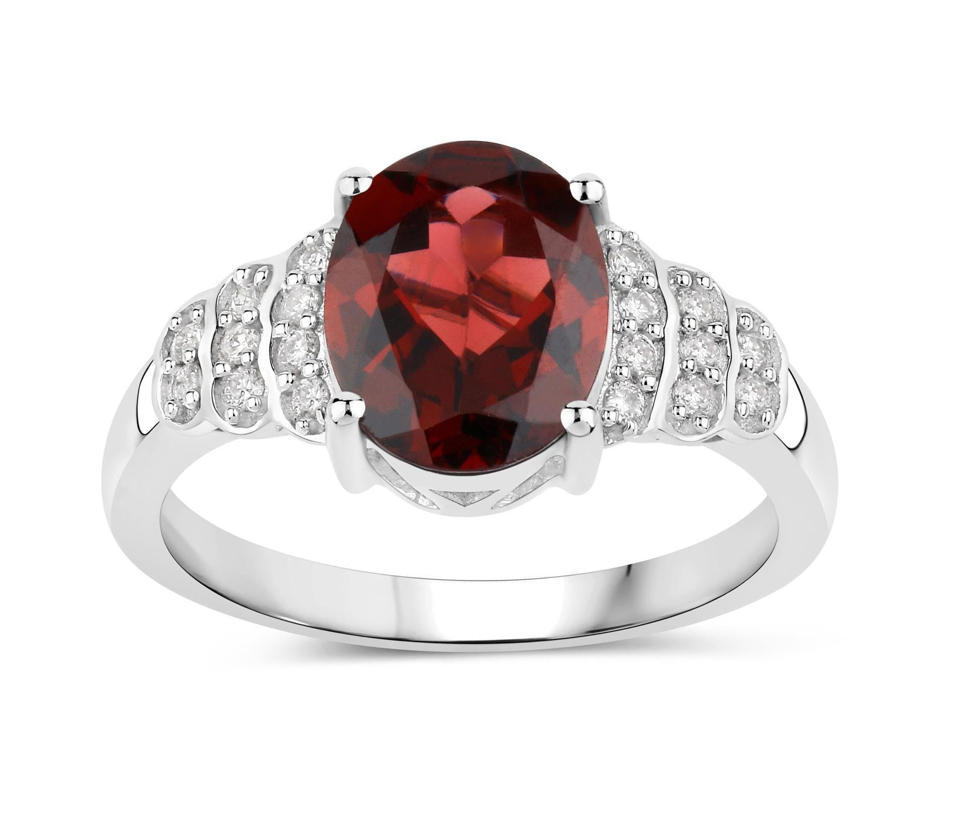 Natural Rhodolite Garnet and Diamond Bridge Ring 2.90 Carats 14k White Gold In Excellent Condition For Sale In Laguna Niguel, CA