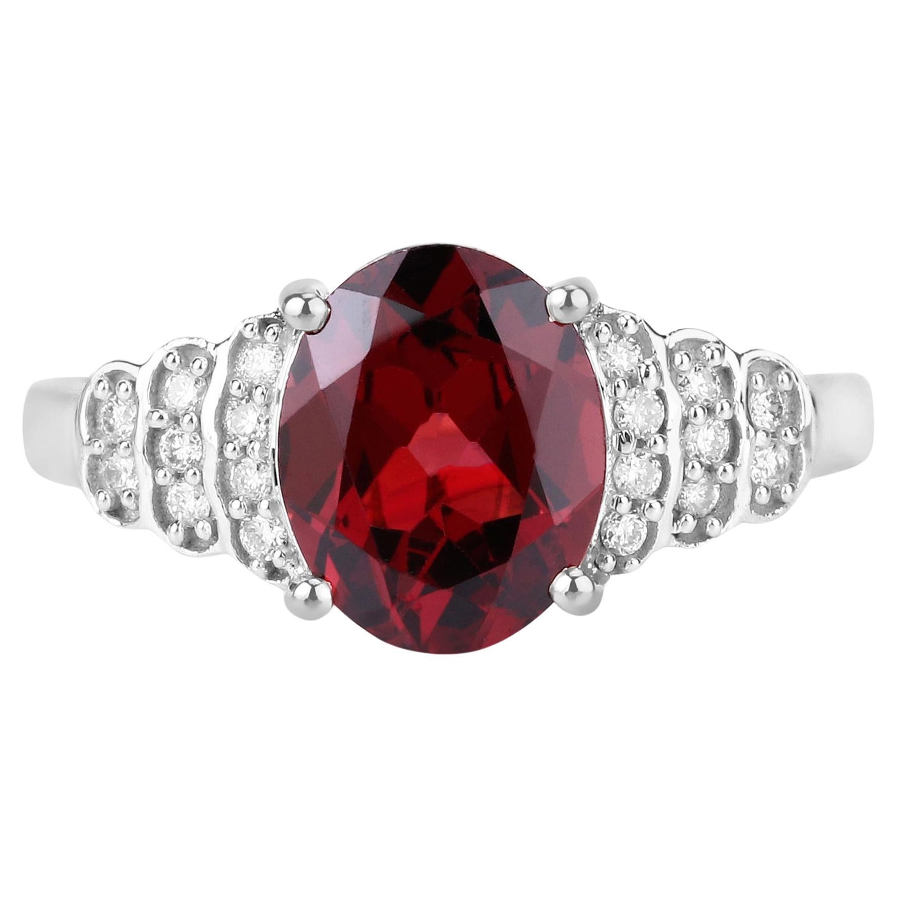 Natural Rhodolite Garnet and Diamond Bridge Ring 2.90 Carats 14k White Gold