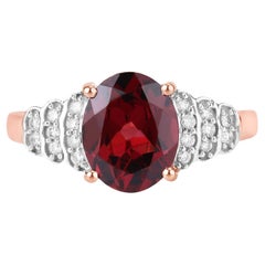 Natural Rhodolite Garnet and Diamond Bridge Ring 2.90 Carats 14k White Gold