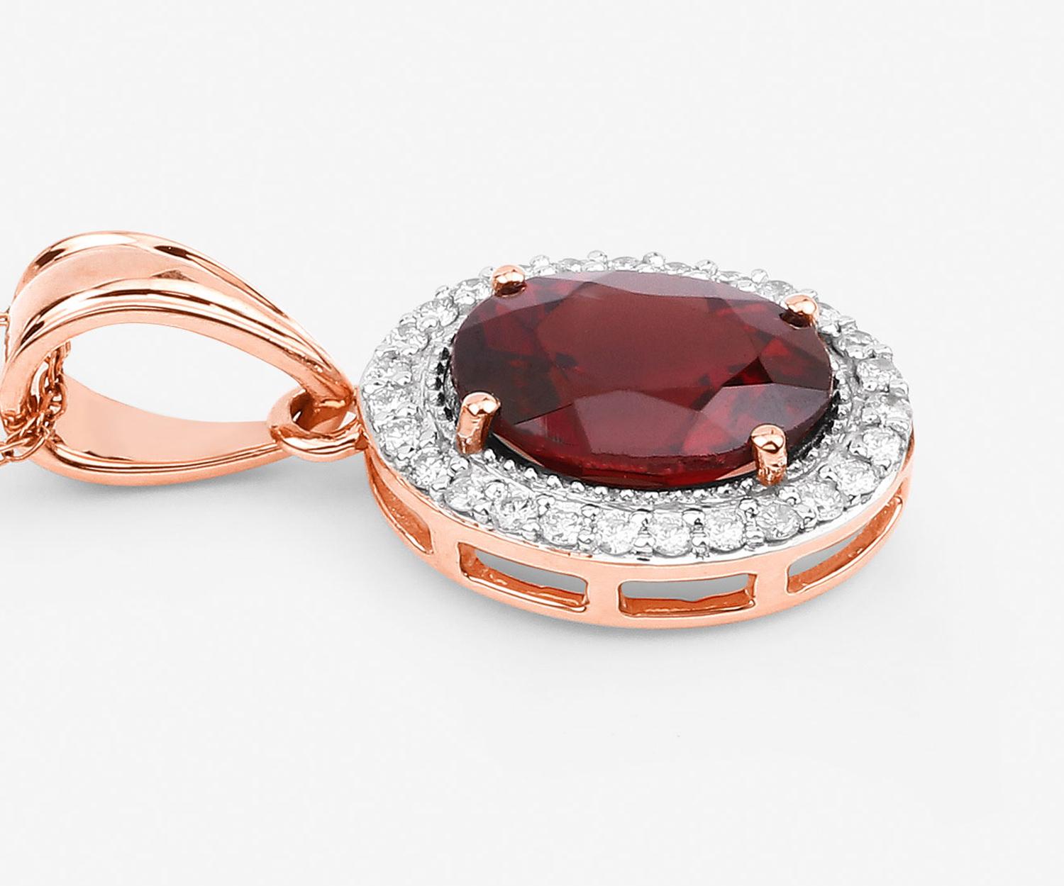 Natural Rhodolite Garnet and Diamond Halo Pendant 3 Carats 14k Rose Gold In Excellent Condition For Sale In Laguna Niguel, CA