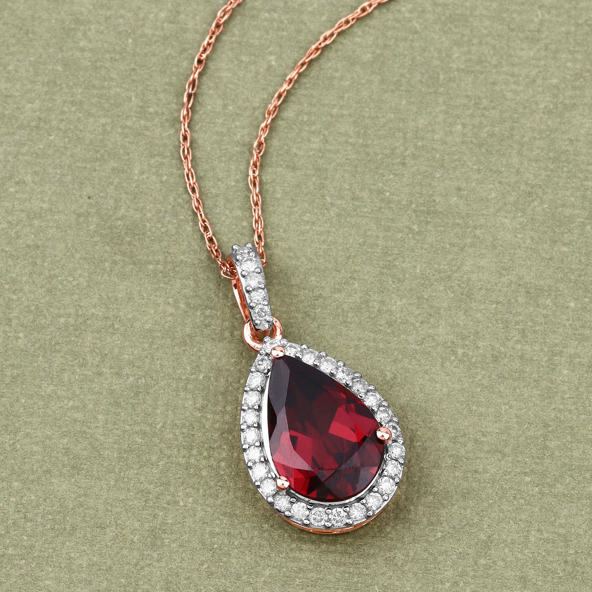 Contemporain Pendentif en or rose 14 carats avec grenat rhodolite naturel et halo de diamants de 3,30 carats en vente