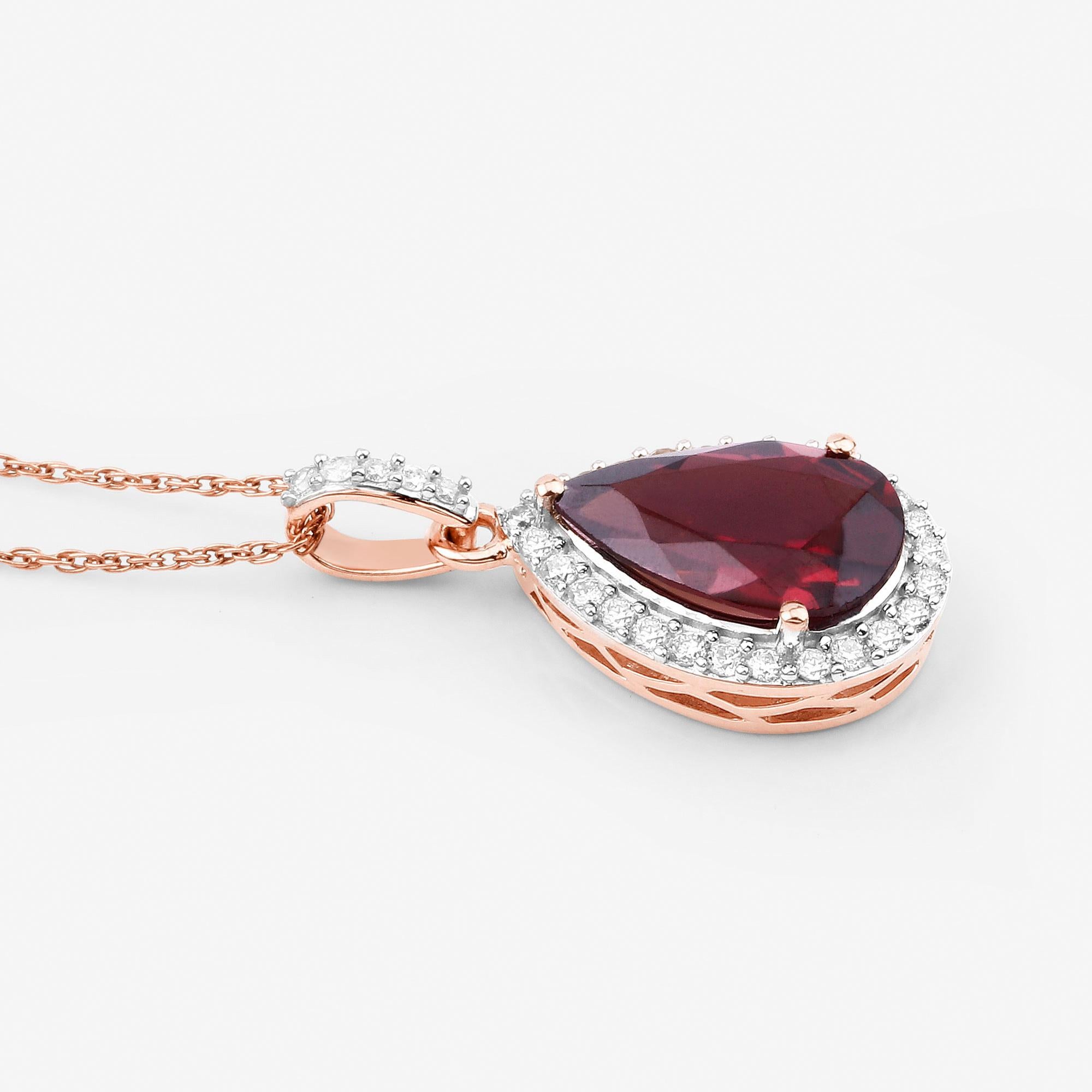 Natural Rhodolite Garnet and Diamond Halo Pendant 3.30 Carats 14k Rose Gold In Excellent Condition For Sale In Laguna Niguel, CA