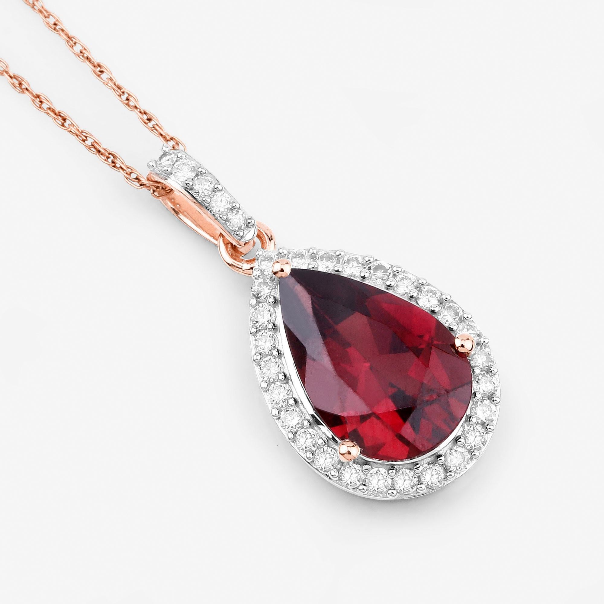 Natural Rhodolite Garnet and Diamond Halo Pendant 3.30 Carats 14k Rose Gold In Excellent Condition For Sale In Aliso Viejo, CA