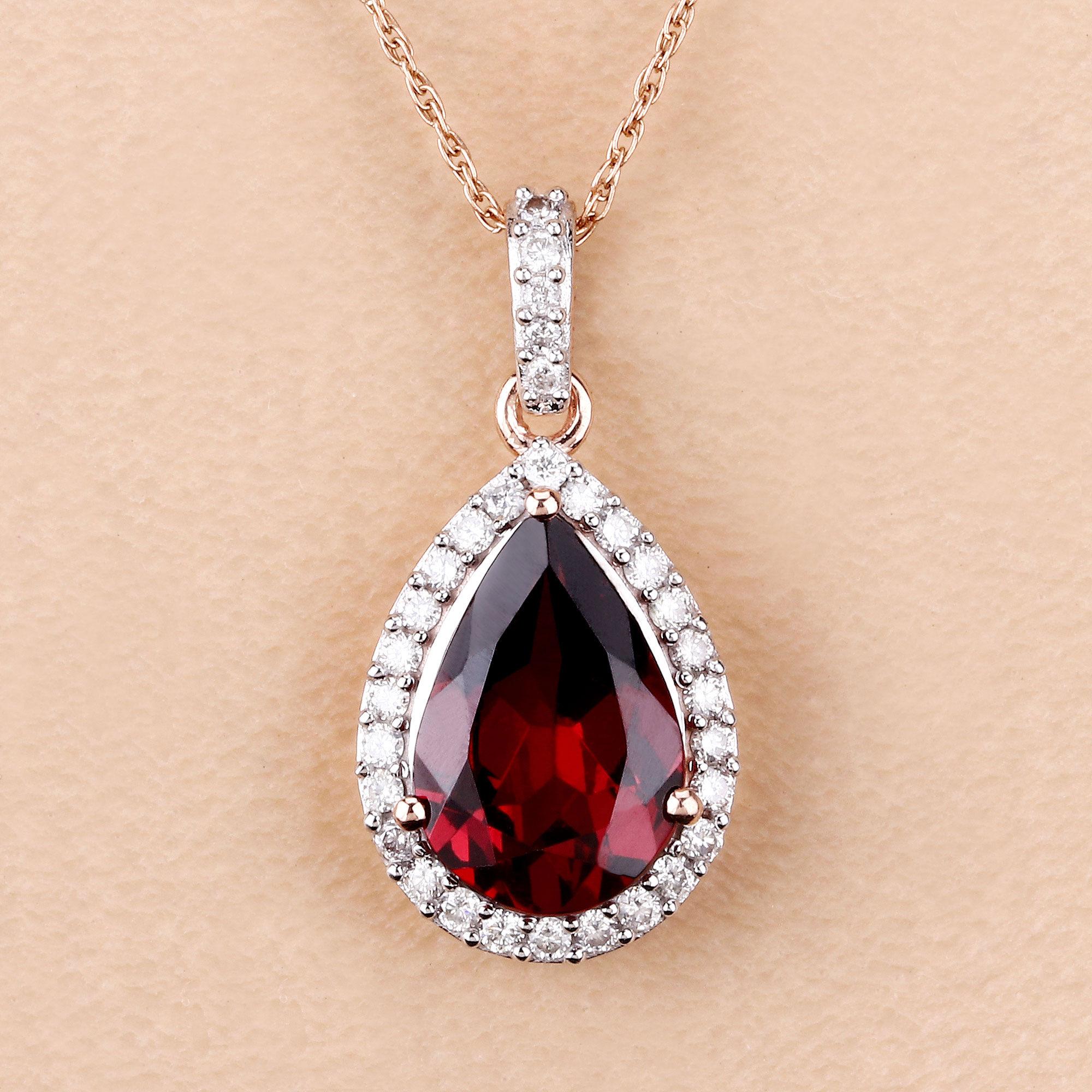 Pendentif en or rose 14 carats avec grenat rhodolite naturel et halo de diamants de 3,30 carats Unisexe en vente