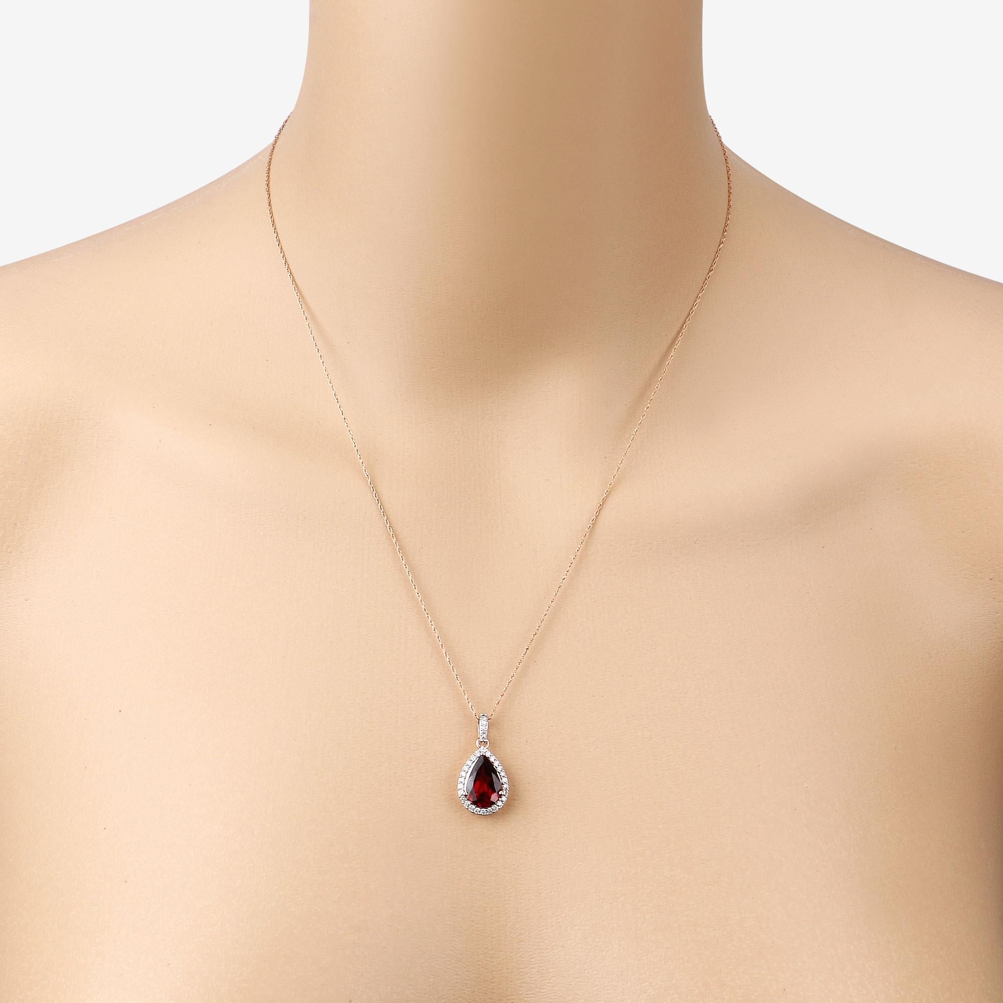 Natural Rhodolite Garnet and Diamond Halo Pendant 3.30 Carats 14k Rose Gold For Sale 2