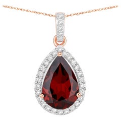 Pendentif en or rose 14 carats avec grenat rhodolite naturel et halo de diamants de 3,30 carats