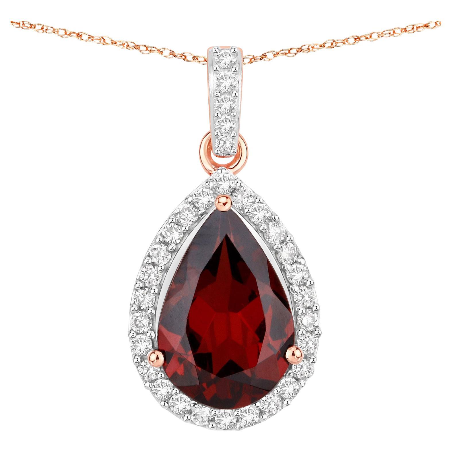 Natural Rhodolite Garnet and Diamond Halo Pendant 3.30 Carats 14k Rose Gold