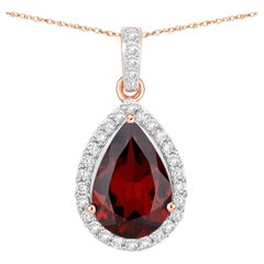 Natural Rhodolite Garnet and Diamond Halo Pendant 3.30 Carats 14k Rose Gold