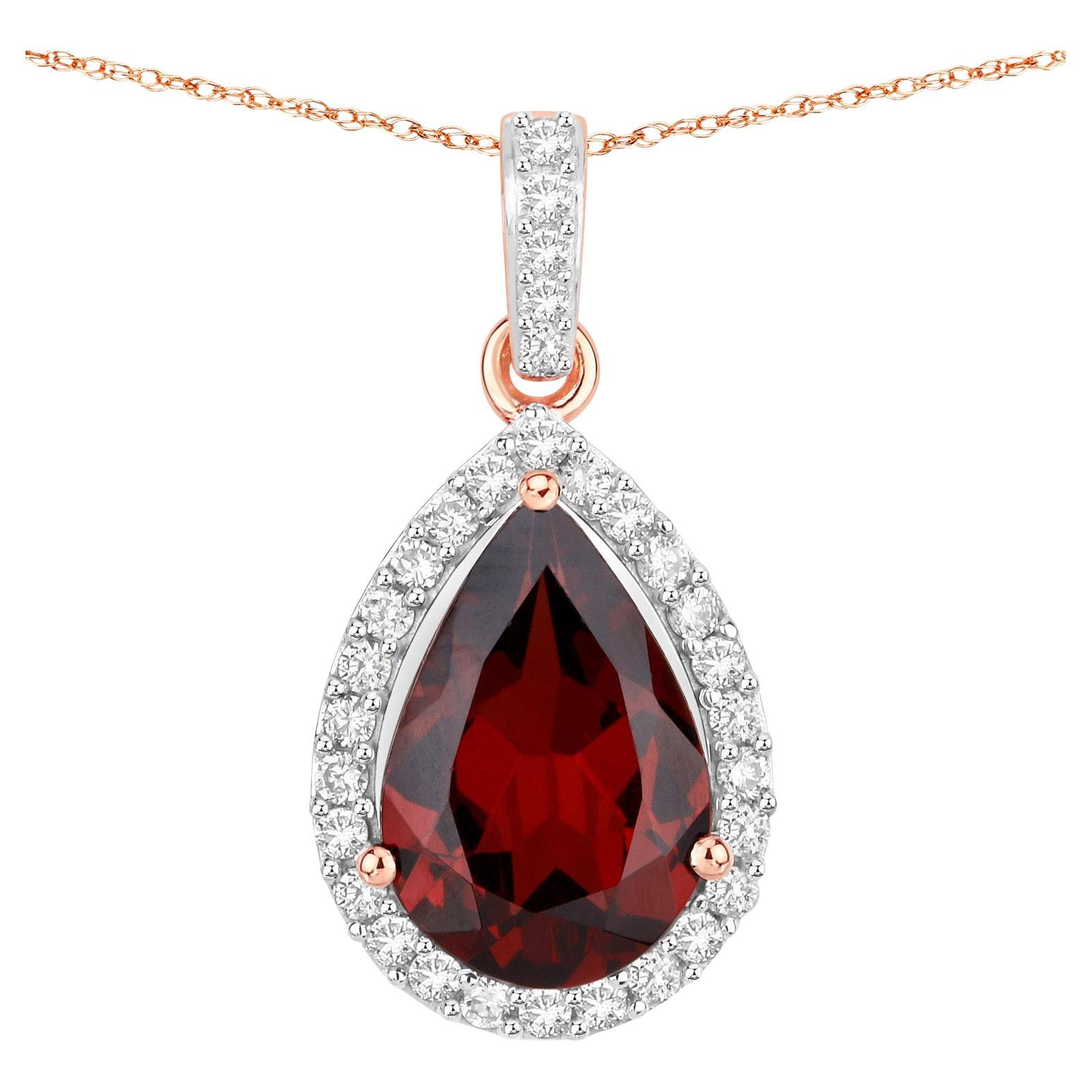 Natural Rhodolite Garnet and Diamond Halo Pendant 3.30 Carats 14k Rose Gold