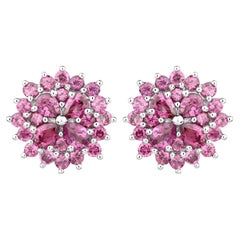 Natural Rhodolite Garnet Cluster Earrings 3.60 Carats Total