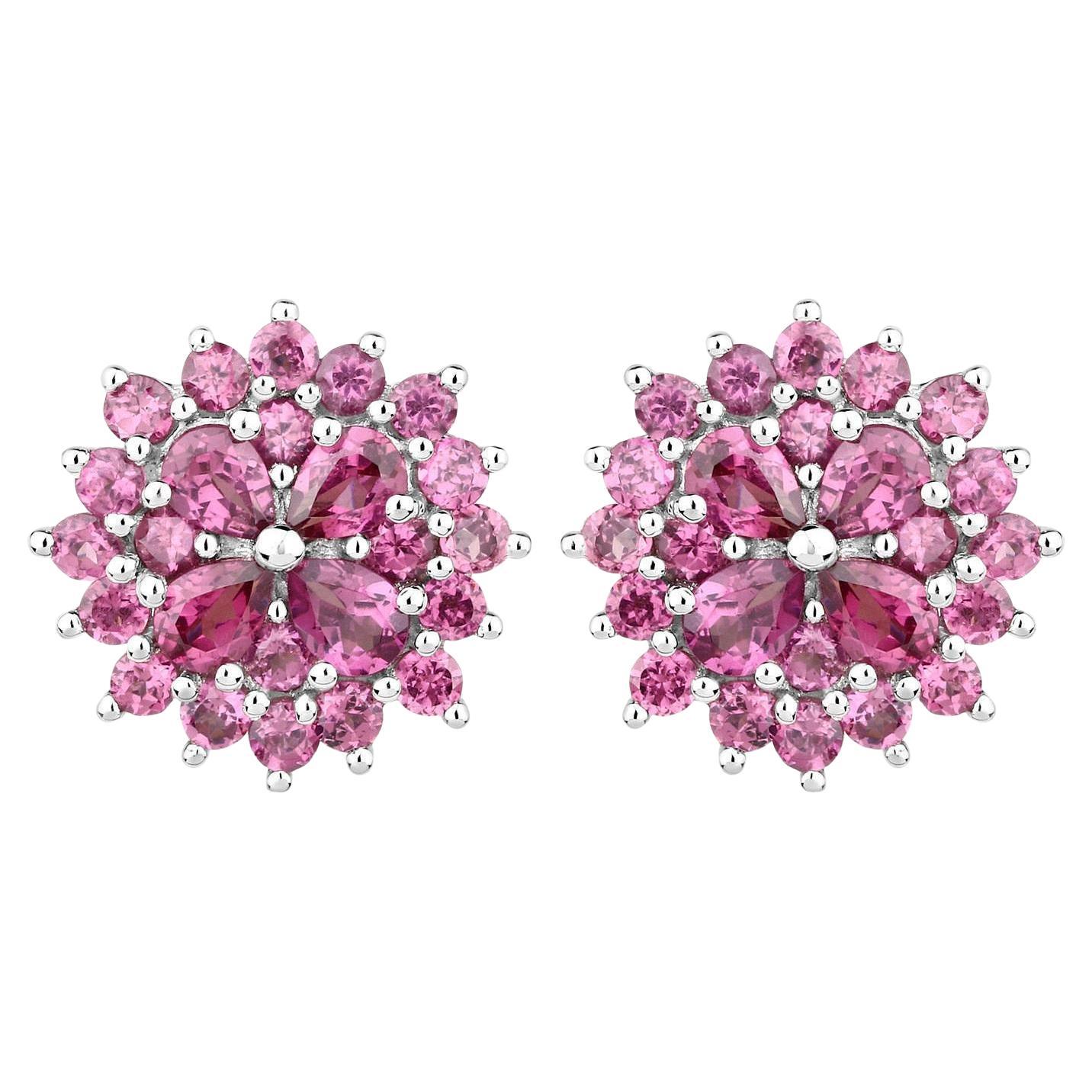 Natural Rhodolite Garnet Cluster Earrings 3.60 Carats Total