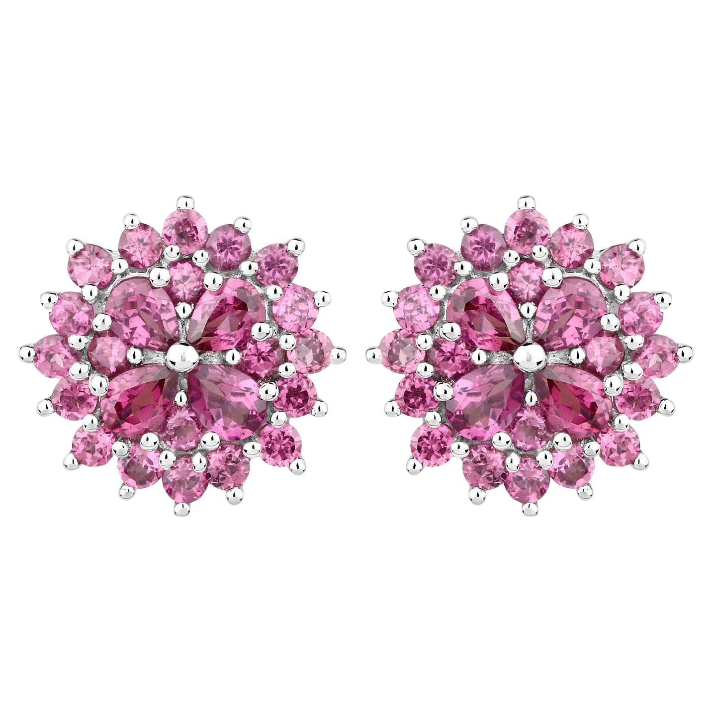 Natural Rhodolite Garnet Cluster Earrings 3.60 Carats Total