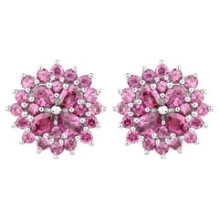 Natural Rhodolite Garnet Cluster Earrings 3.60 Carats Total