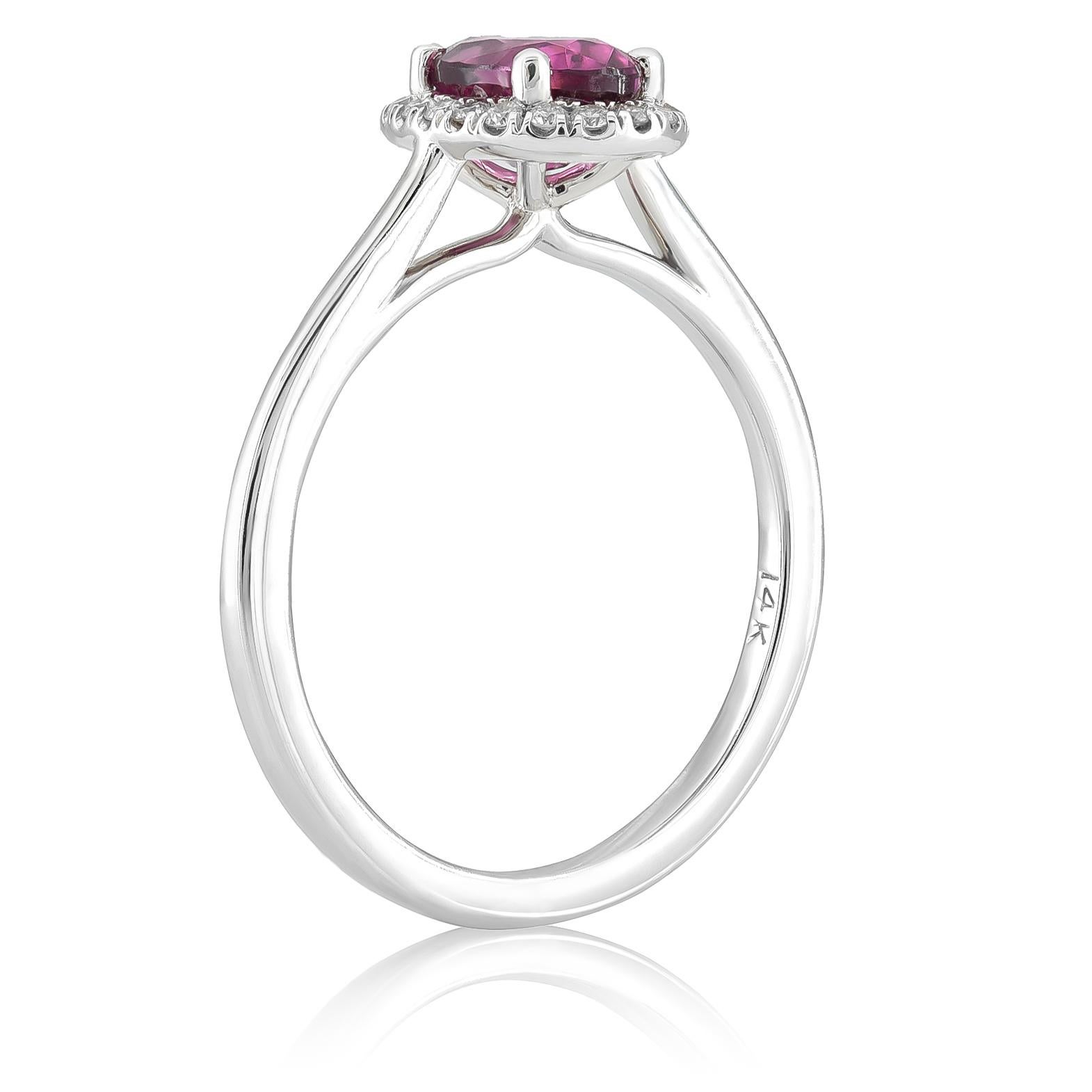 Taglio misto Gemma di granato rodolite naturale da 1,19 carati in oro bianco 14K con diamanti
