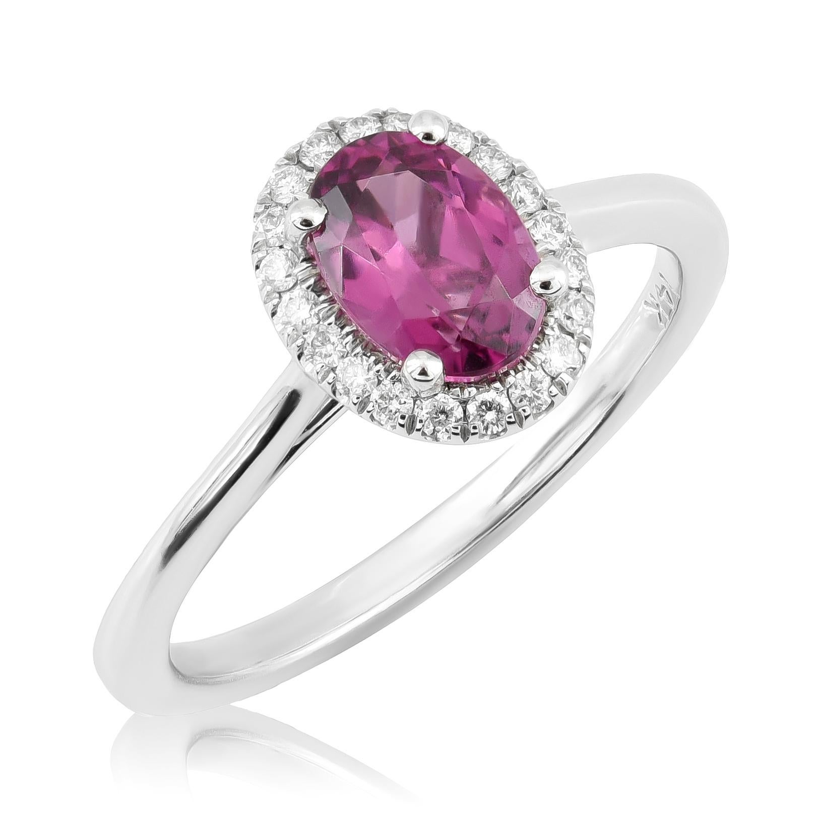 Gemma di granato rodolite naturale da 1,19 carati in oro bianco 14K con diamanti In condizioni Nuovo a Los Angeles, CA