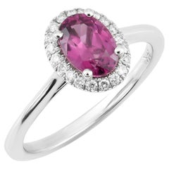 Bague en or blanc 14 carats avec grenat rhodolite naturel de 1,19 carat