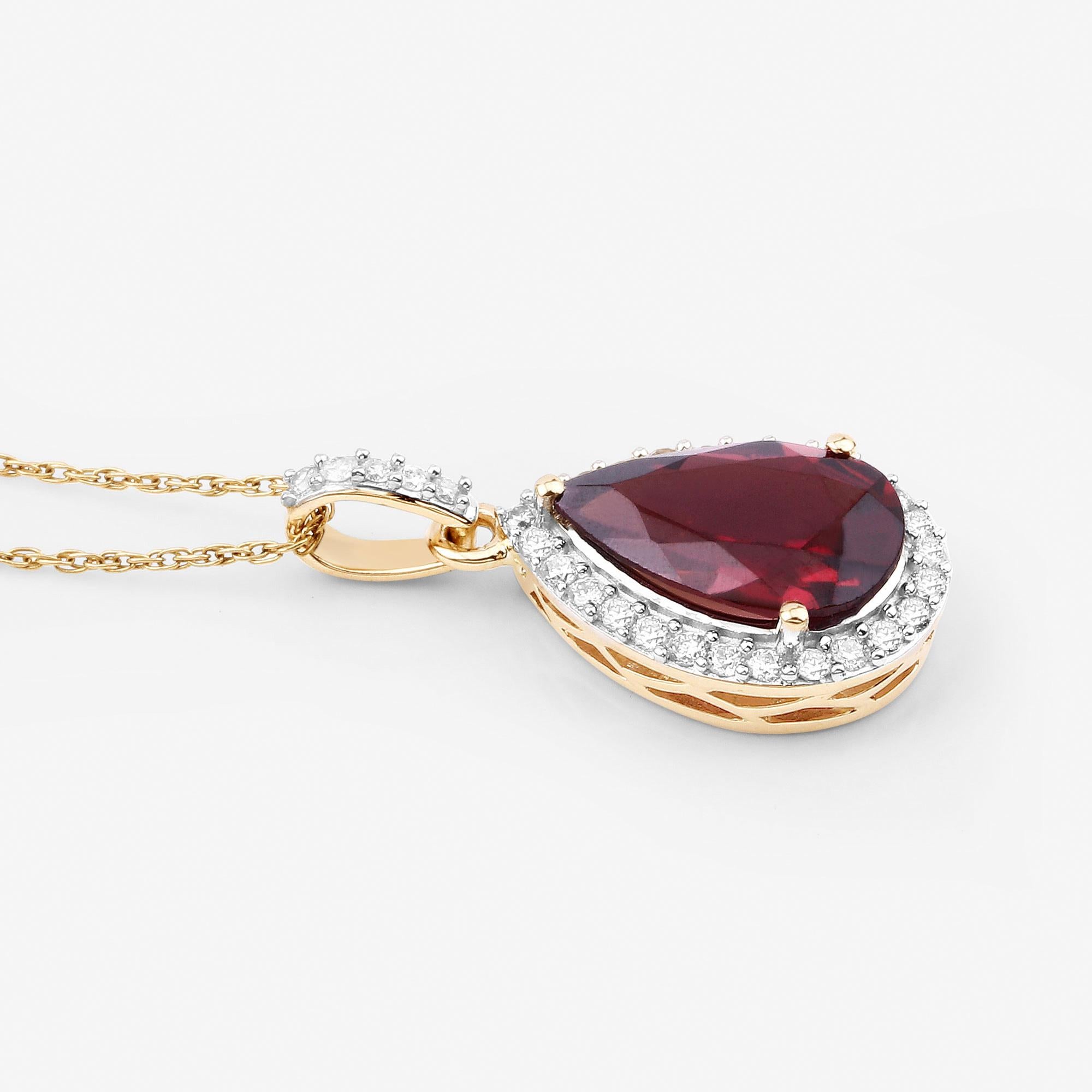 Natural Rhodolite Garnet Pendant Diamond Setting 3.30 Carats 14K Yellow Gold For Sale 1