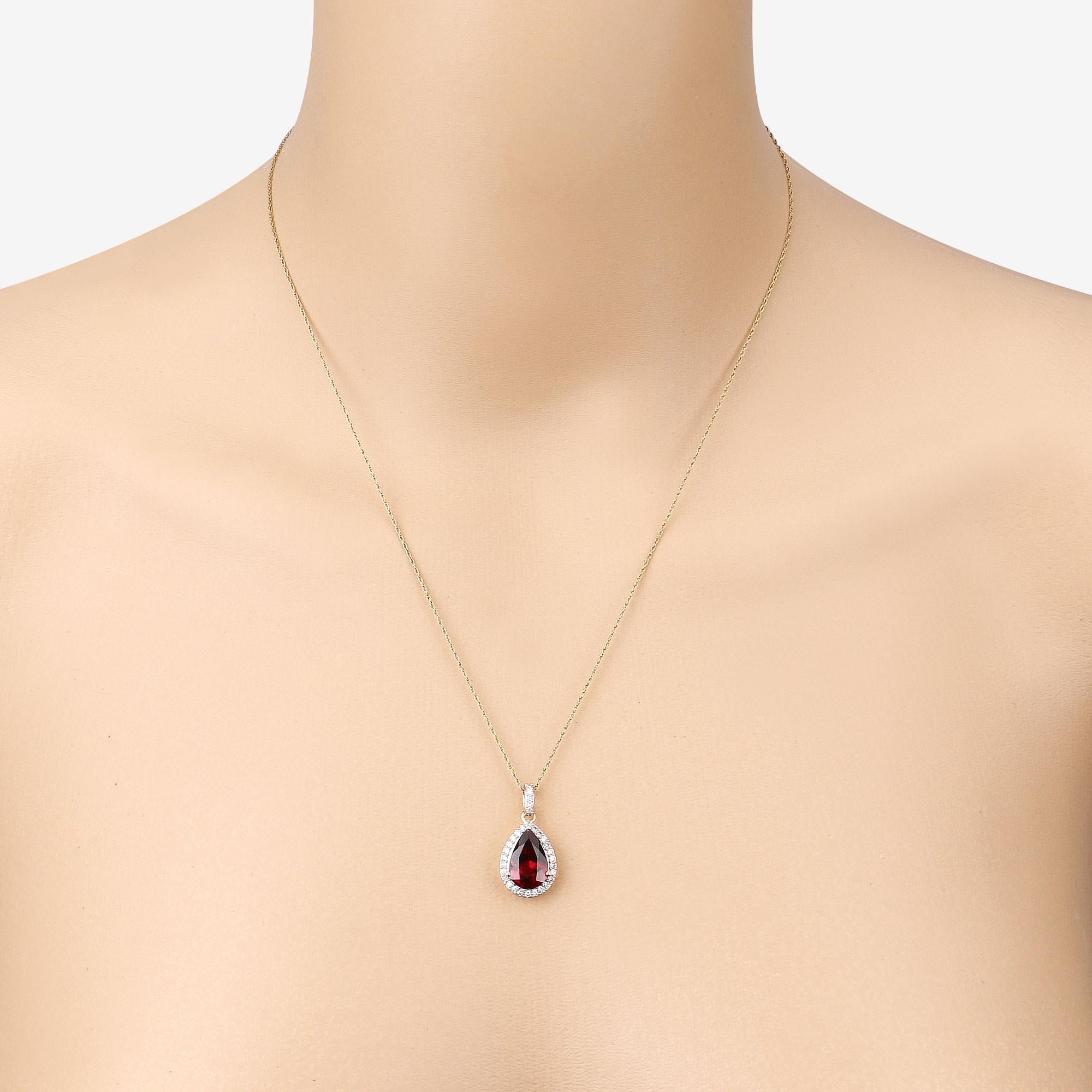 Natural Rhodolite Garnet Pendant Diamond Setting 3.30 Carats 14K Yellow Gold For Sale 2