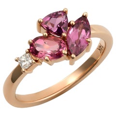 Granate Rodolita Natural, Turmalina Rosa y Dia 1,08 quilates TW engastados en Anillo 14KRG