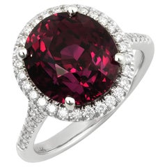 Natürlicher Rhodolith Granat Stein 8,86 Karat in 14K Weißgold Ring mit Diamanten