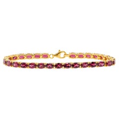 Natural Rhodolite Garnet Tennis Bracelet 15 Carats 24K Yellow Gold Plated Silver