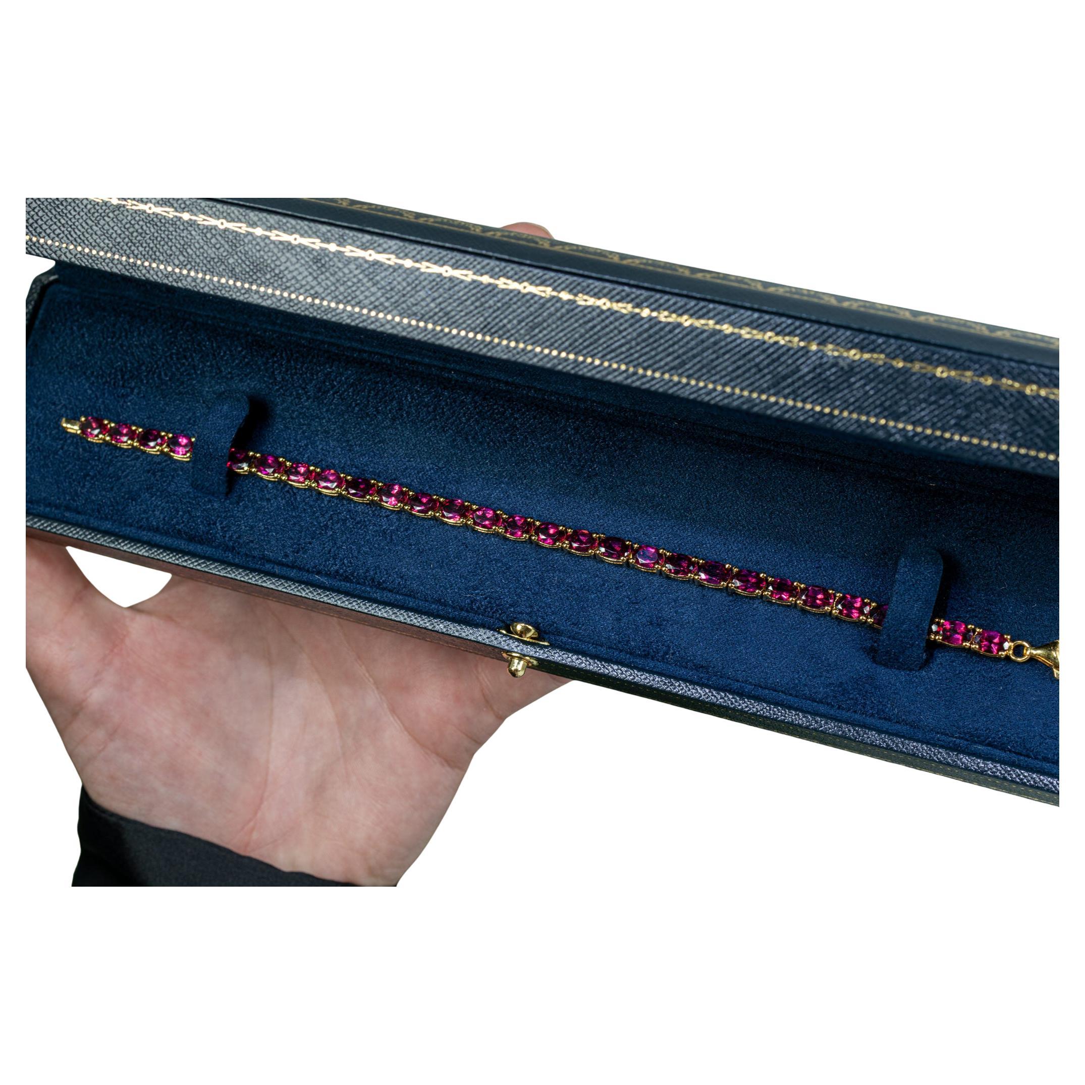 Pulsera de tenis de granate rodolita natural 15 quilates Plata chapada en oro amarillo de 24 quilates en venta