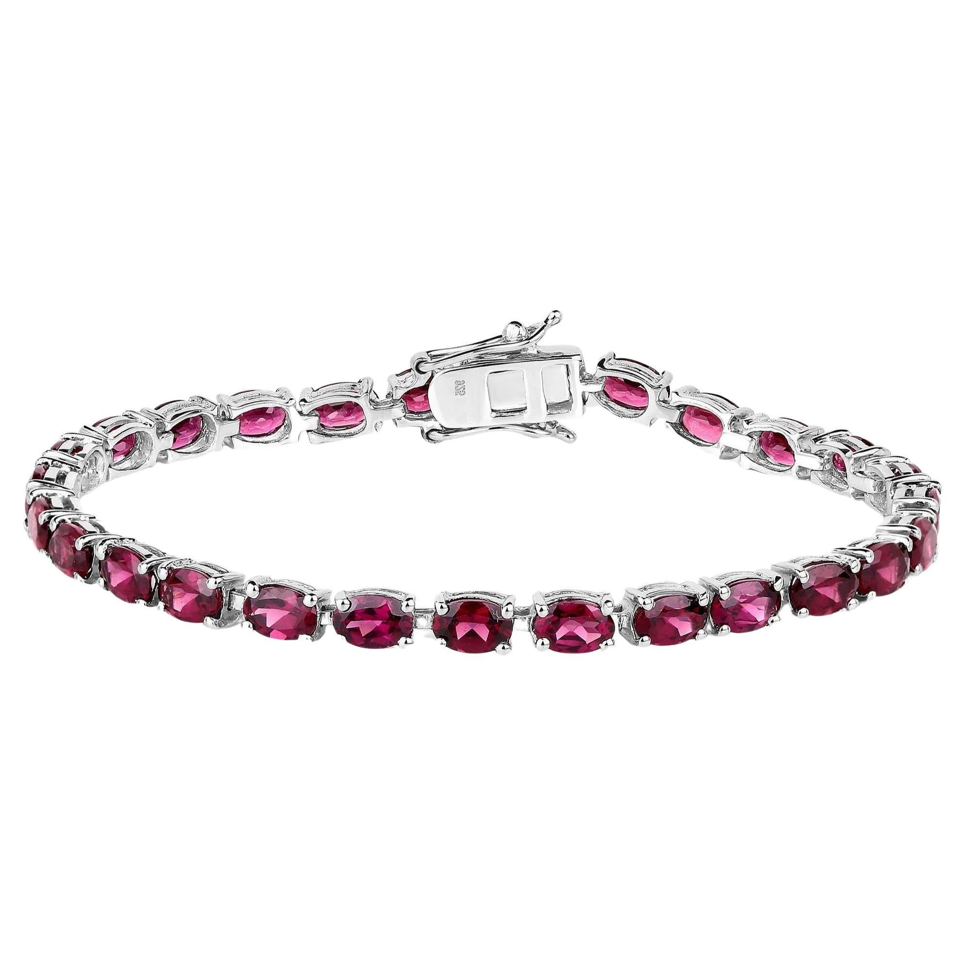 Natural Rhodolite Garnet Tennis Bracelet 15 Carats Sterling Silver For Sale